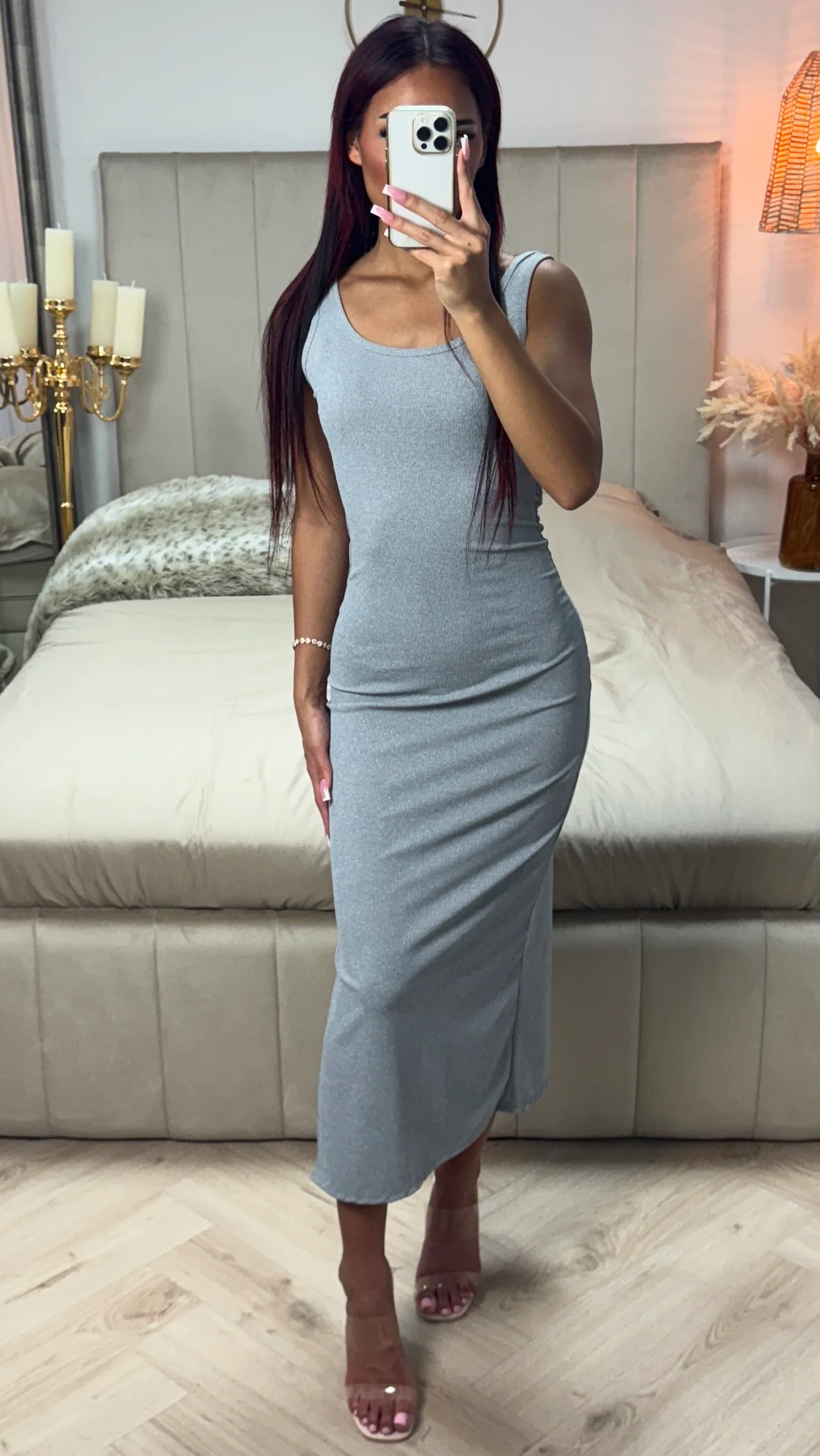 Strap Ribbed Dress Split Sleeve - Image 8
