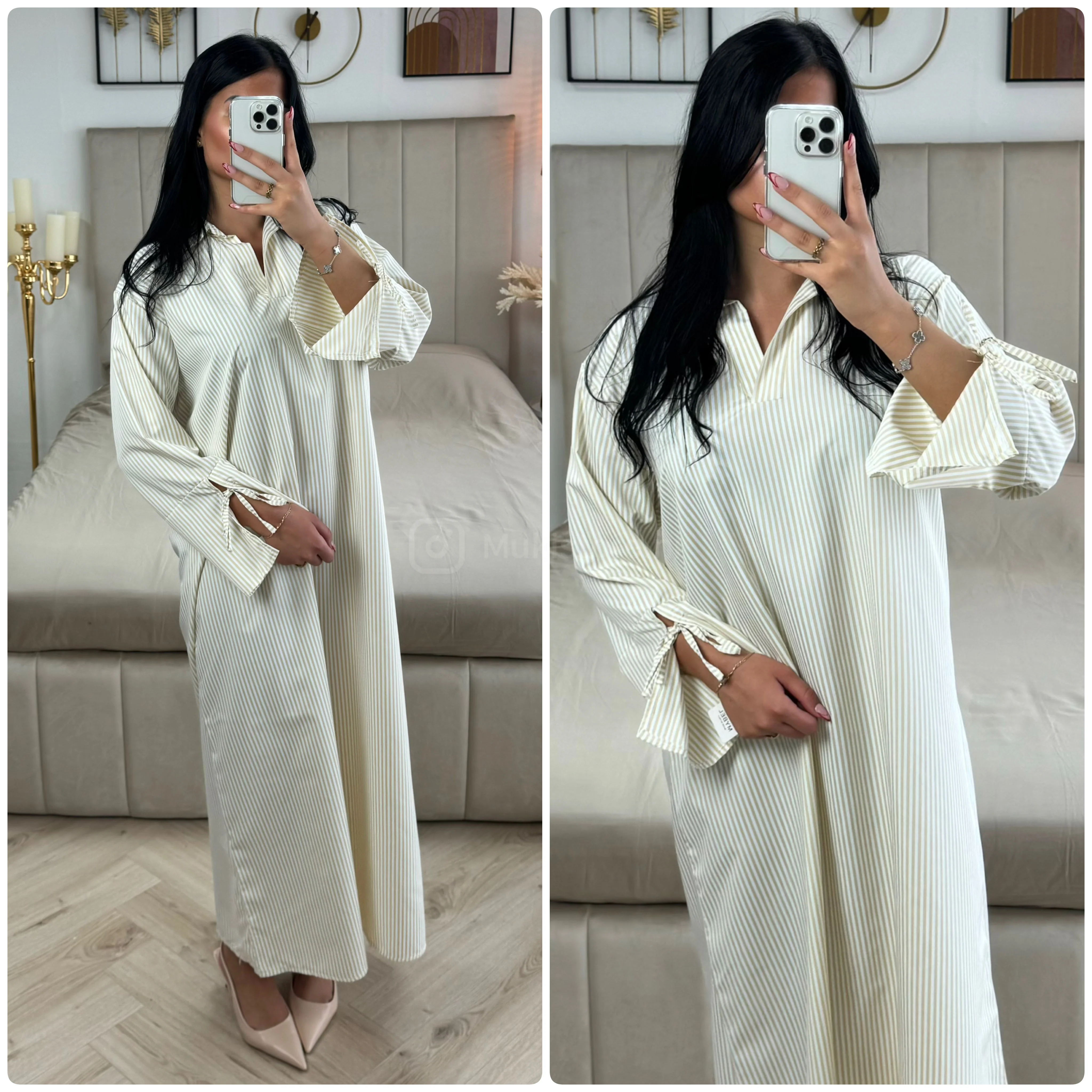 Stripes Dress Slit Tie Sleeve Dress - Image 10