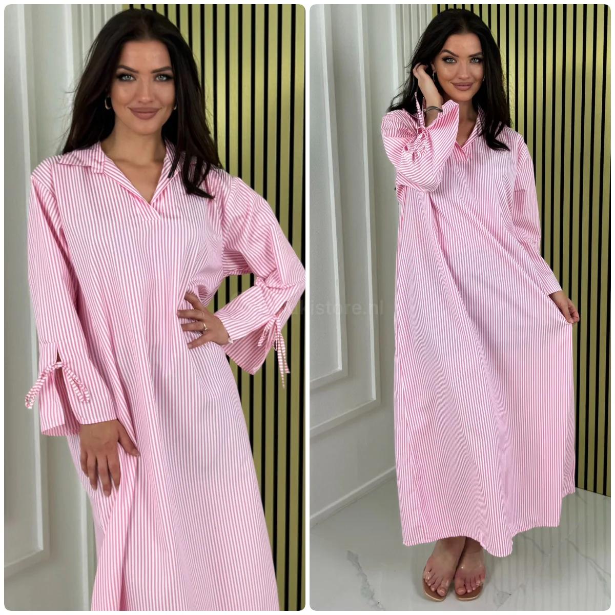 Stripes Dress Slit Tie Sleeve Dress - Image 6