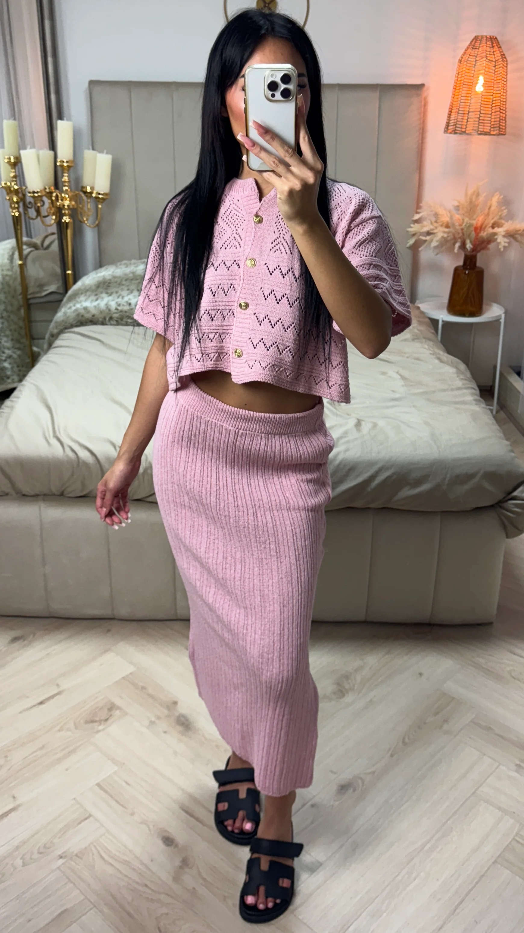 Summer Knit Golden Button Crop Top + Skirt - Image 6