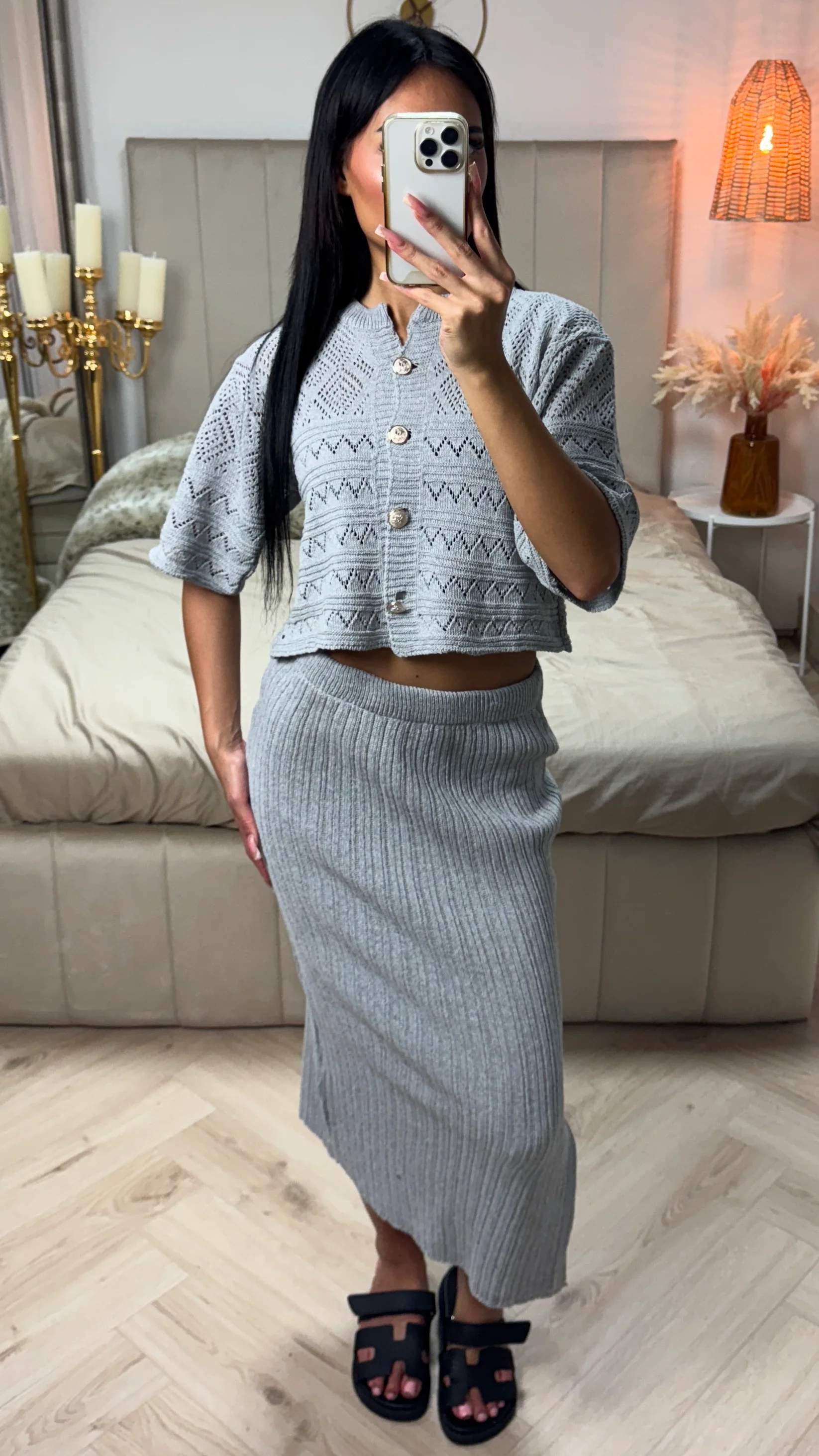 Summer Knit Golden Button Crop Top + Skirt - Image 8