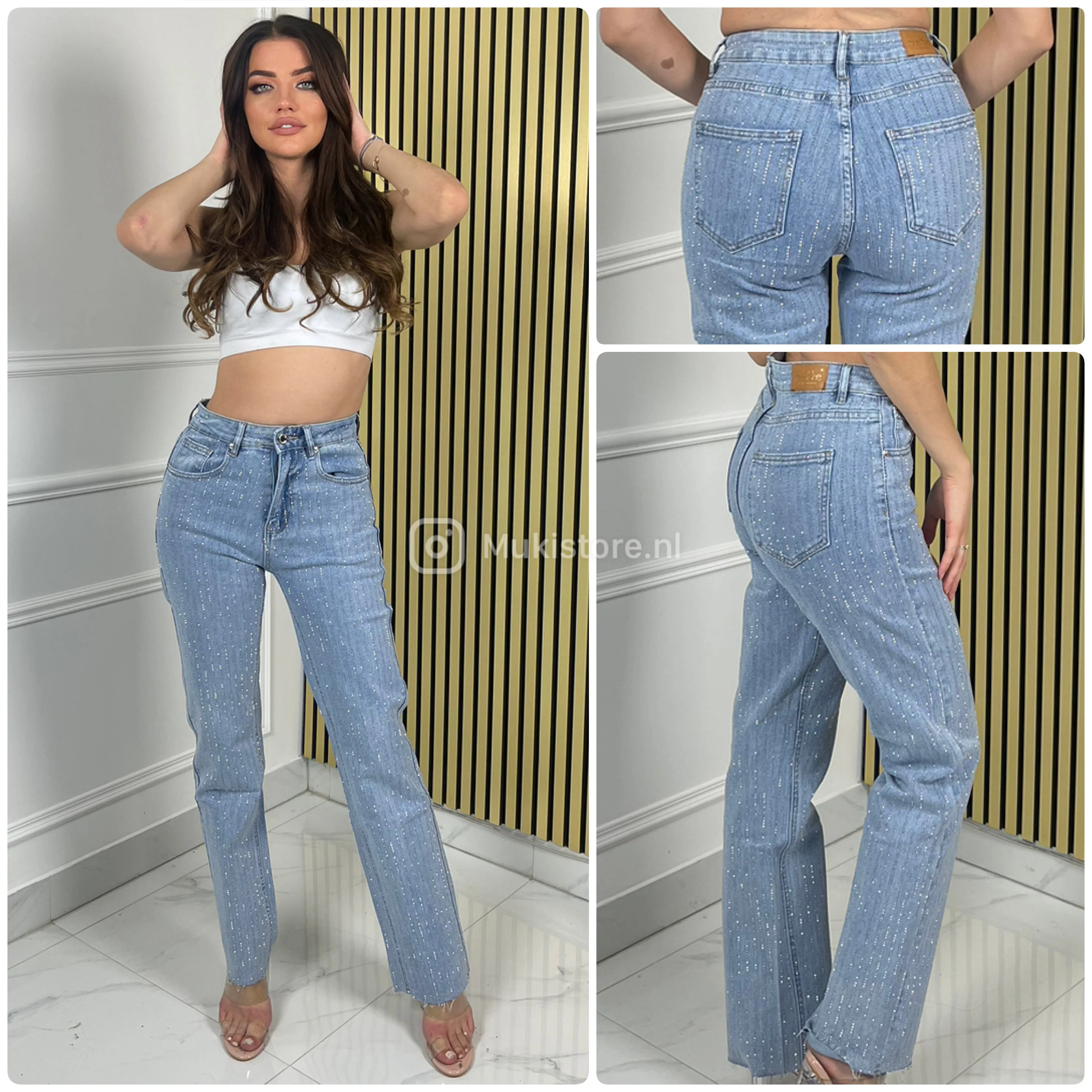 Supreme Quality Strass Diamond Wide Leg Jeans A770/A879 - Image 5