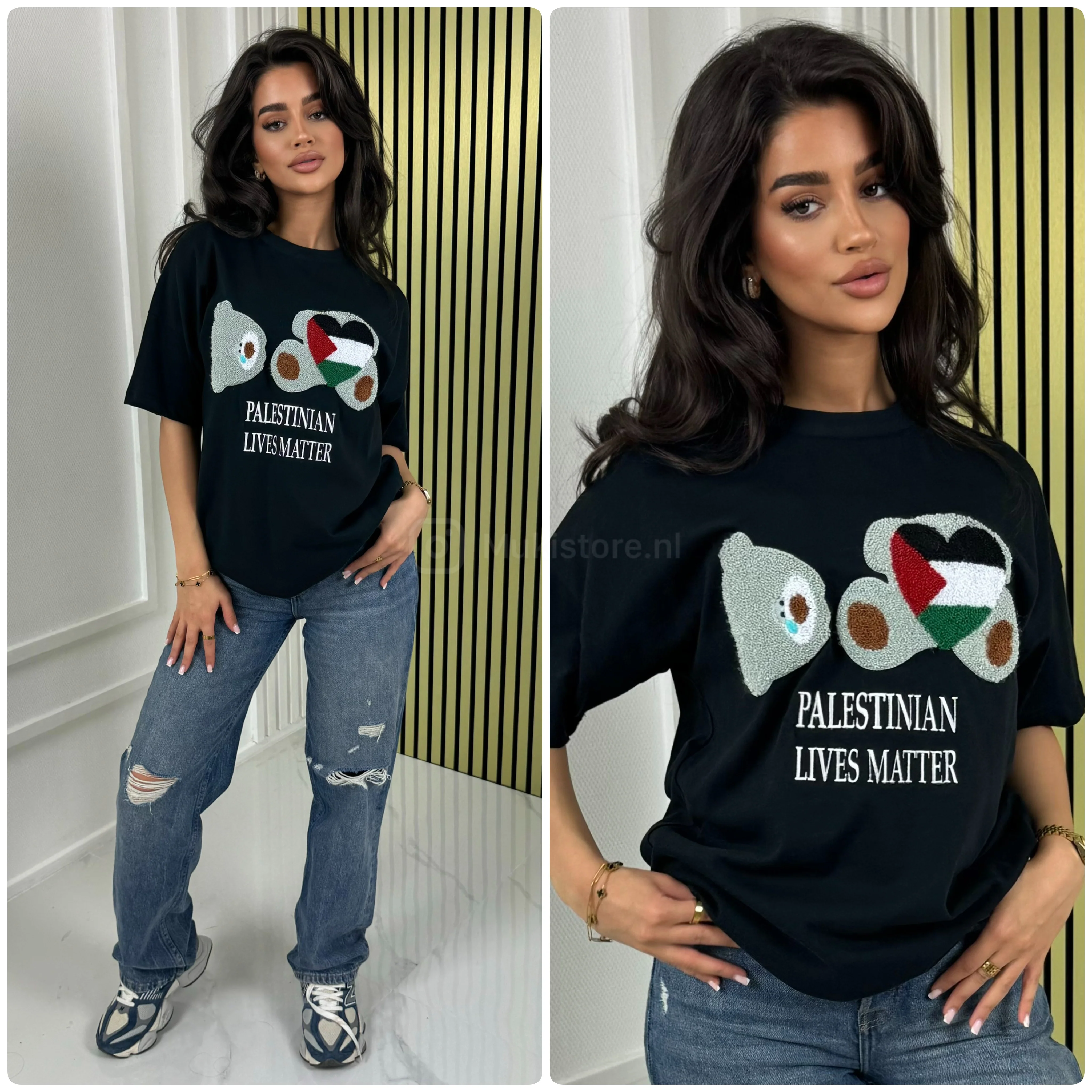 T-Shirt Oversized Palestinian Lives Matters Chenille Embroidery - Image 4