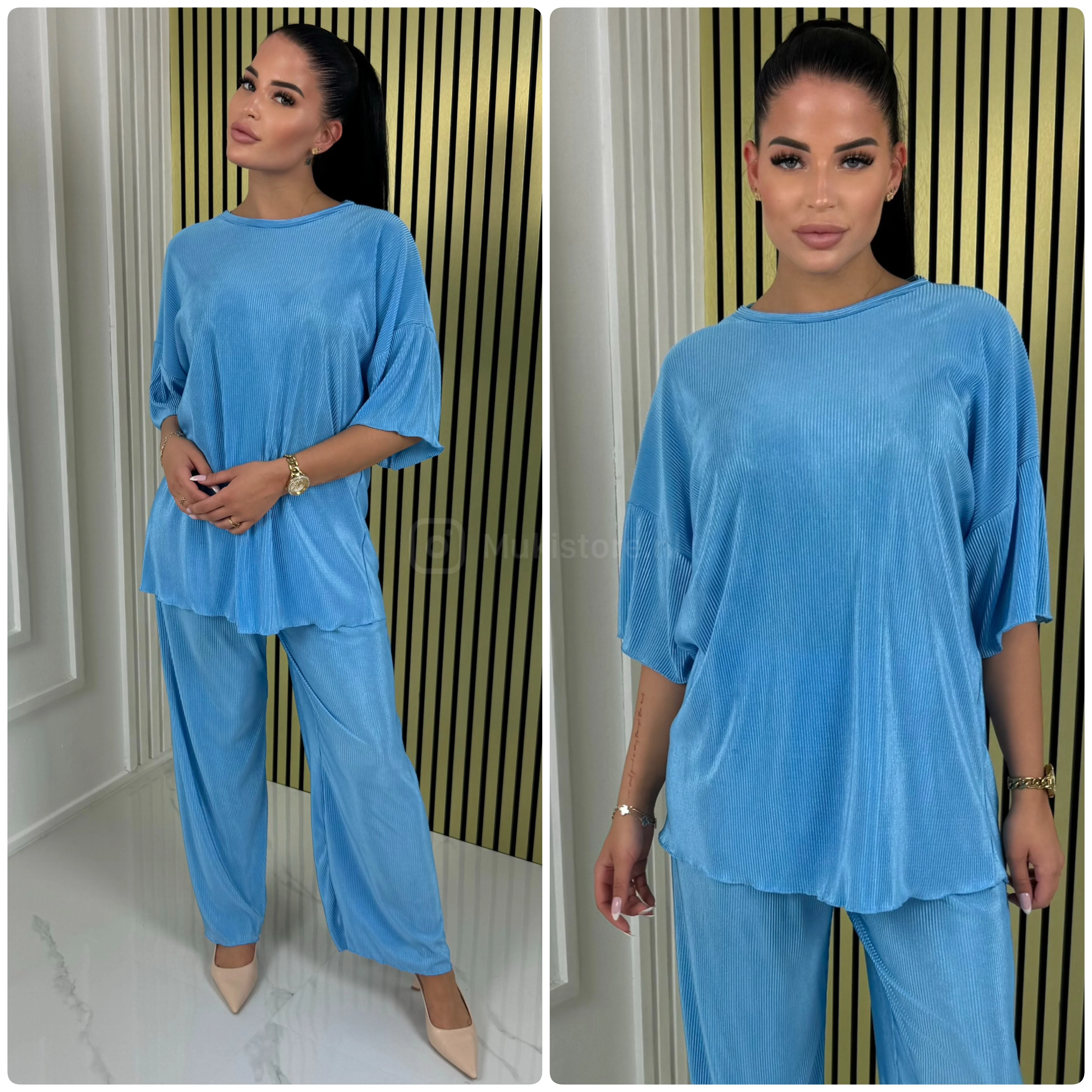 T-shirt Wide Leg Set Shiny Ribbed - Image 22