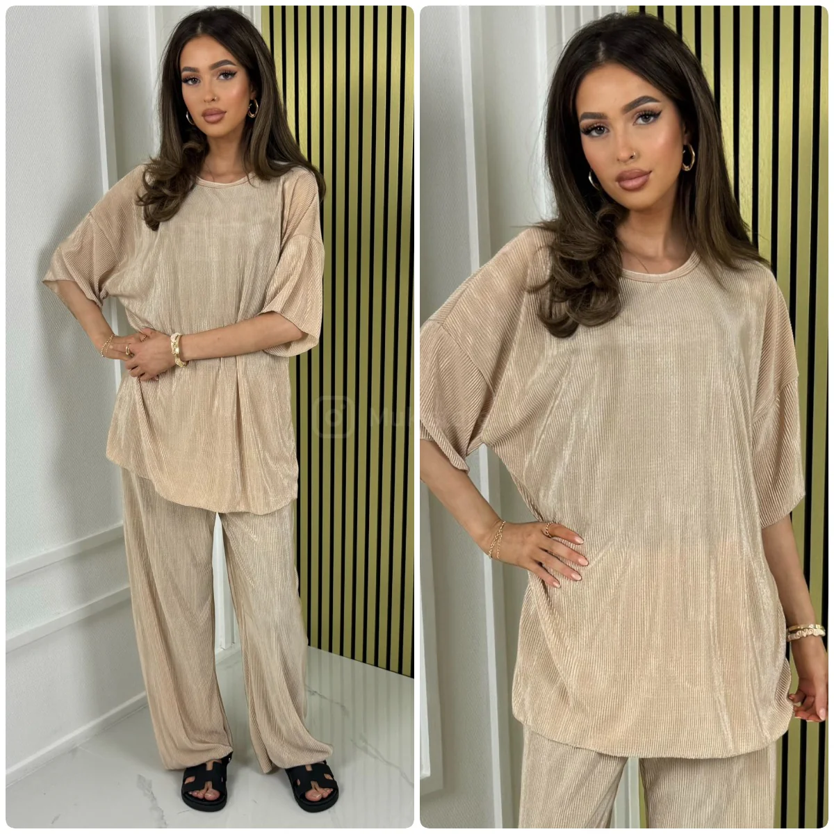 T-shirt Wide Leg Set Shiny Ribbed - Image 6