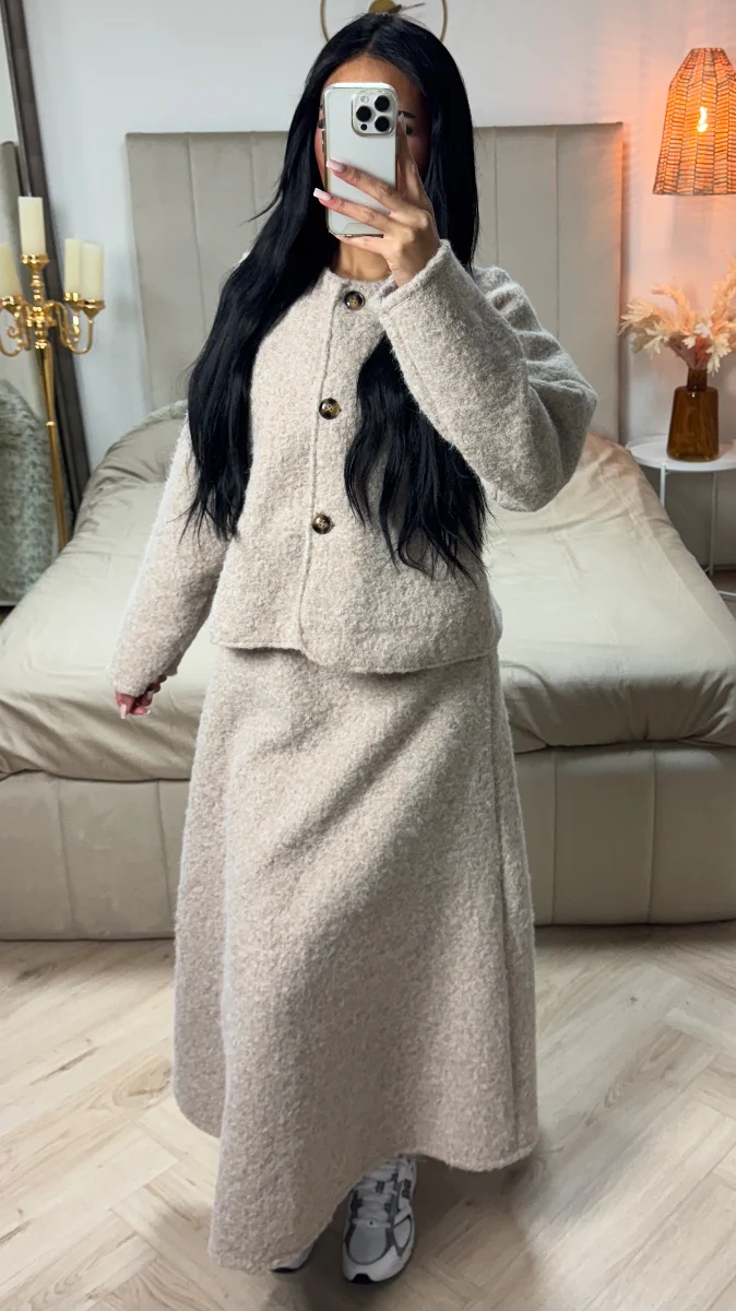Teddy Coat + Skirt Set Three Buttons Detail - Image 14