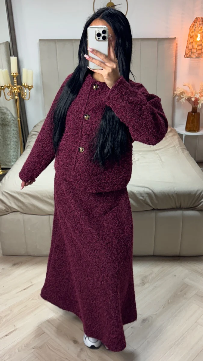 Teddy Coat + Skirt Set Three Buttons Detail - Image 2