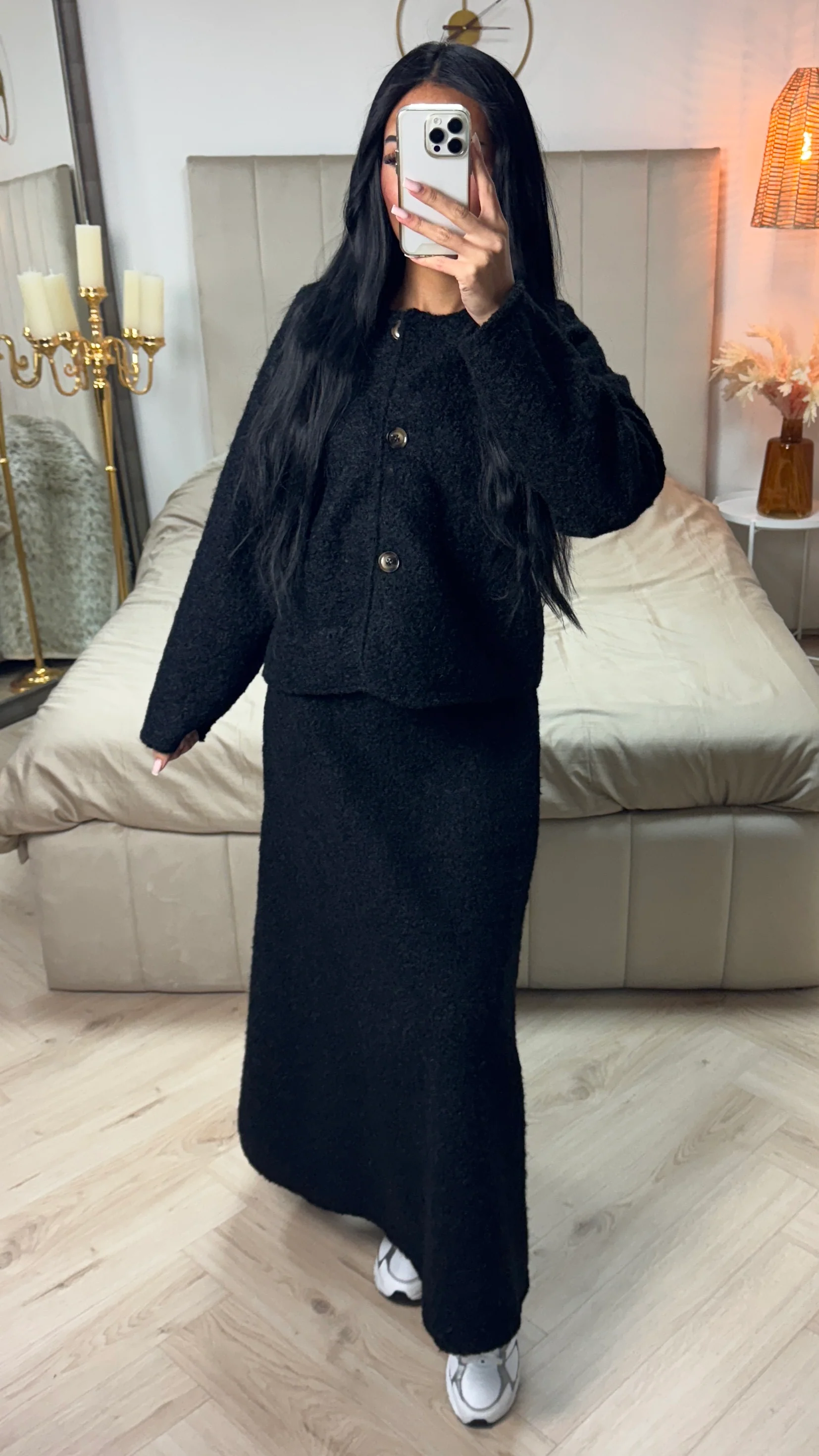 Teddy Coat + Skirt Set Three Buttons Detail - Image 20