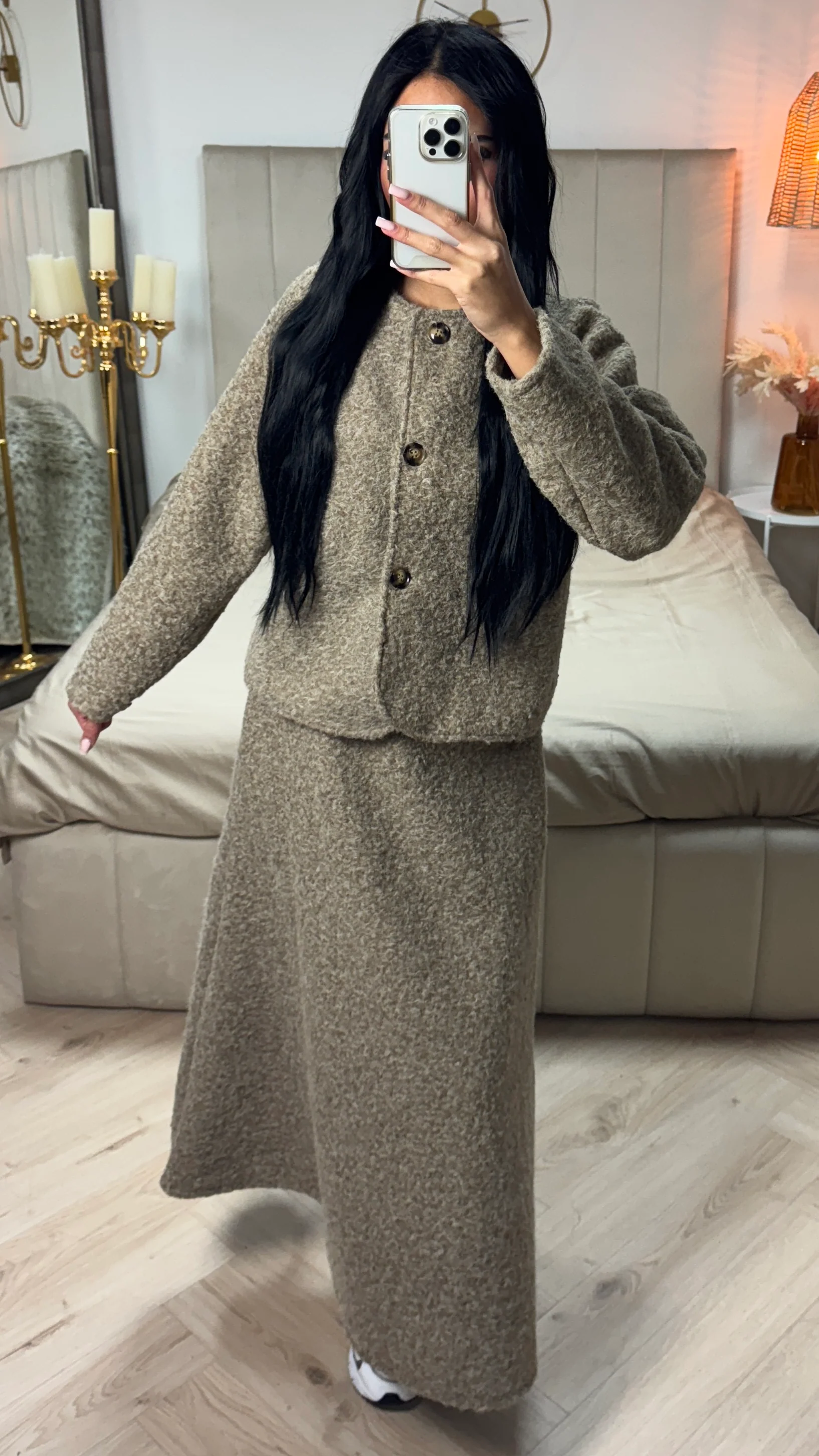 Teddy Coat + Skirt Set Three Buttons Detail - Image 27