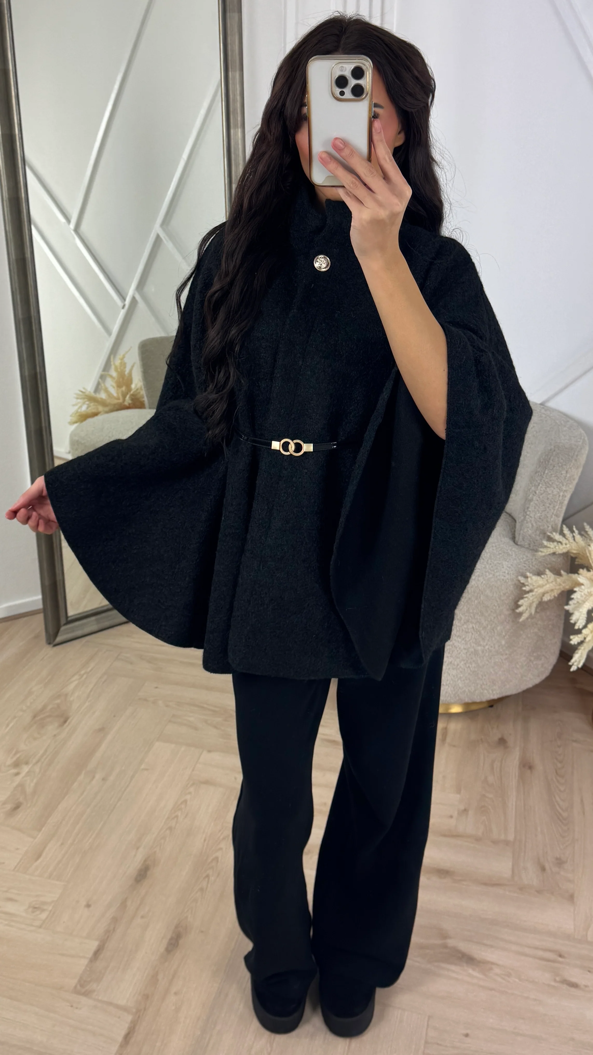 Teddy Tie Belt Oversized Poncho Golden Button - Image 3