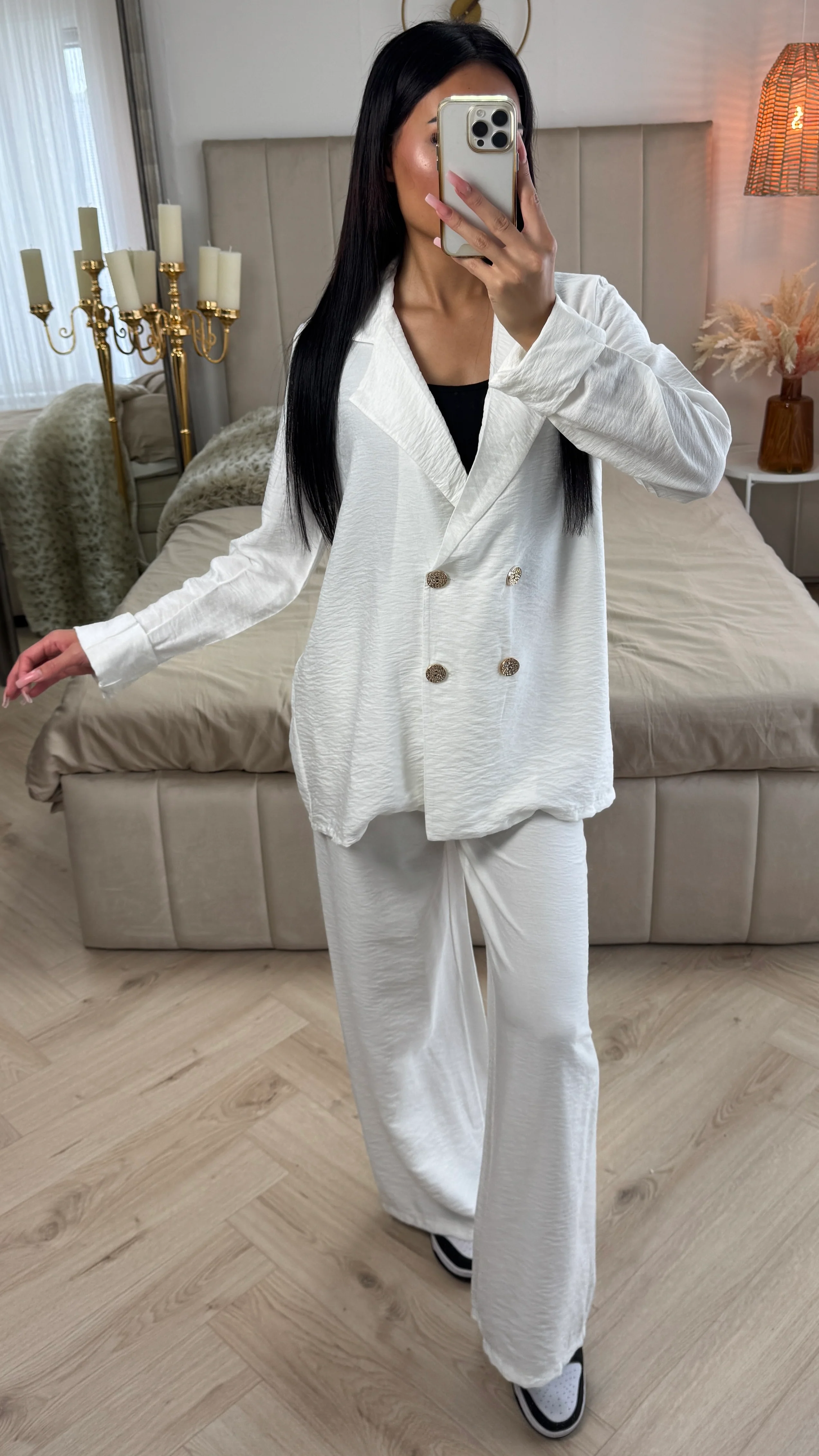 Textured Double-Breasted Set met Wide-Leg Broek - Image 4