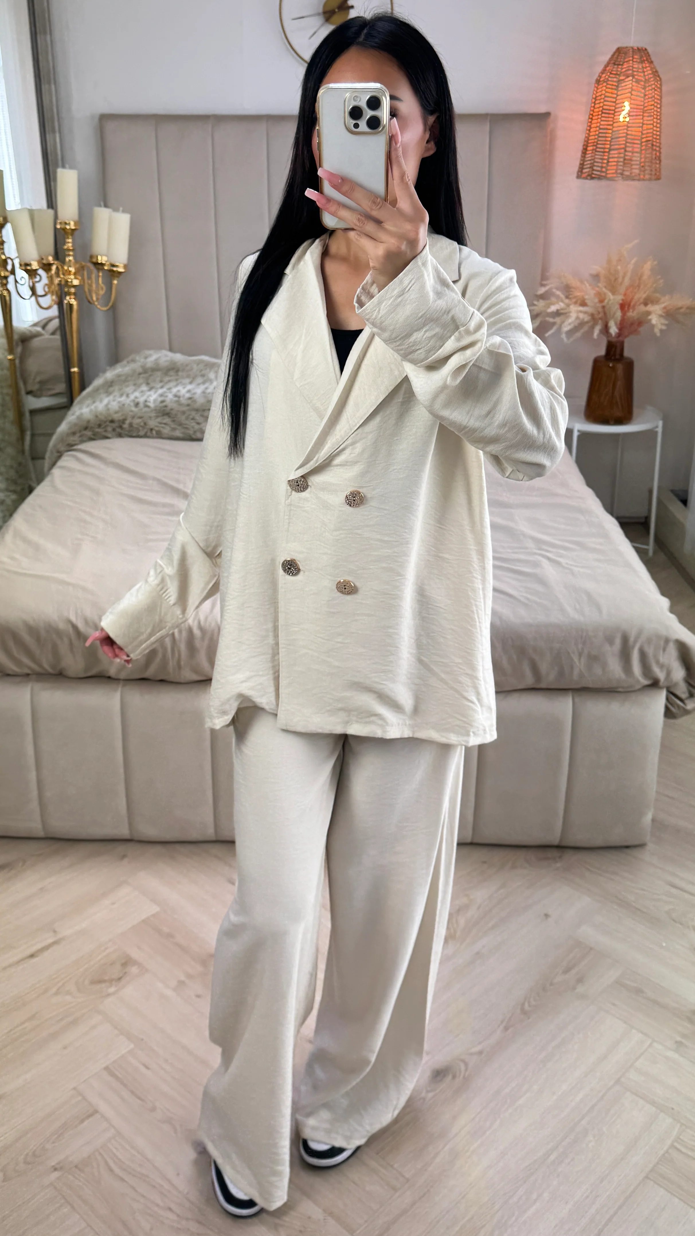 Textured Double-Breasted Set met Wide-Leg Broek - Image 7