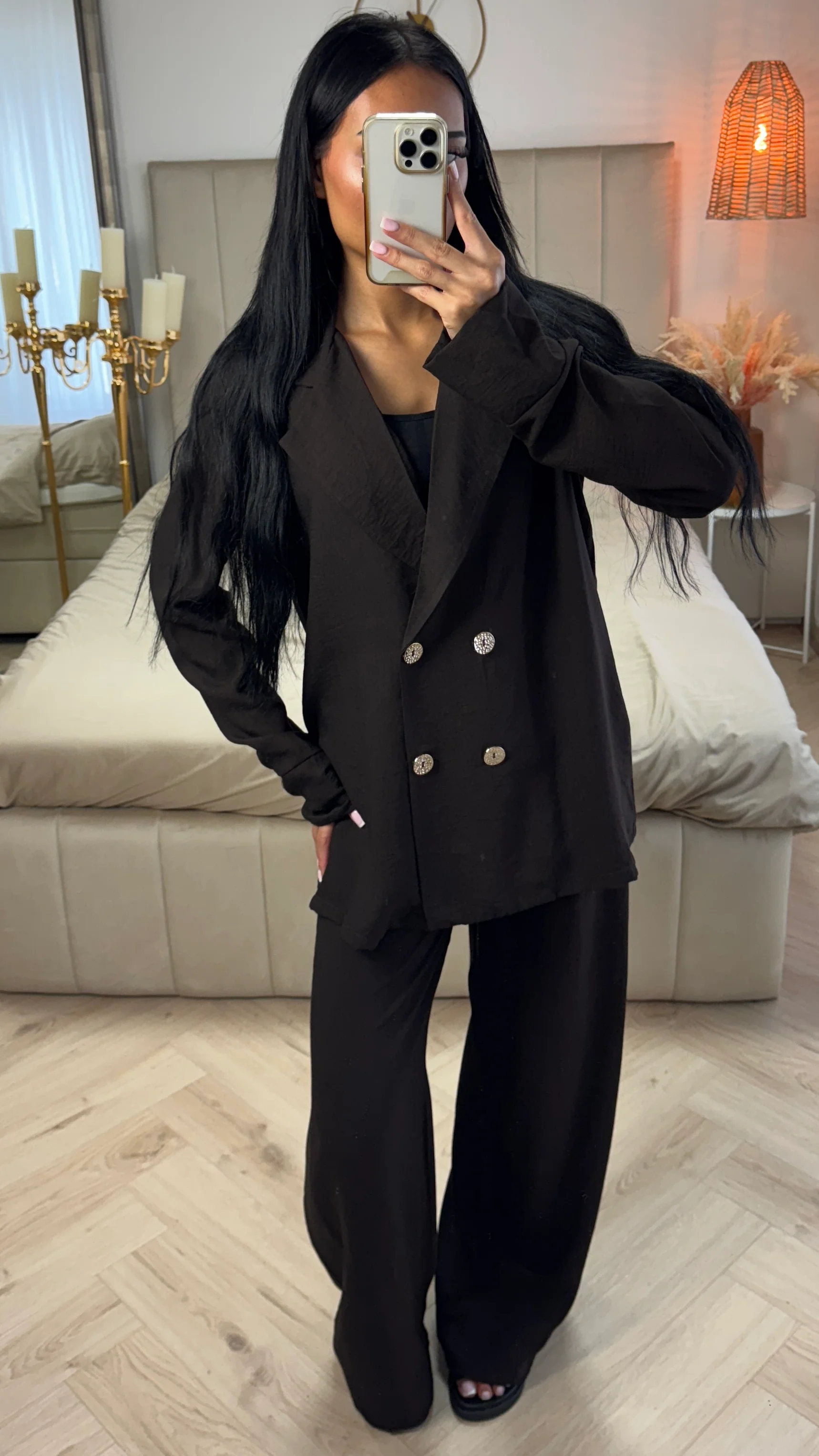 Textured Double-Breasted Set met Wide-Leg Broek - Image 9