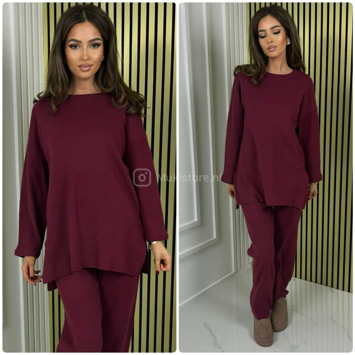 Thick Basic Ribbed Round Neck Set Splits - Image 2