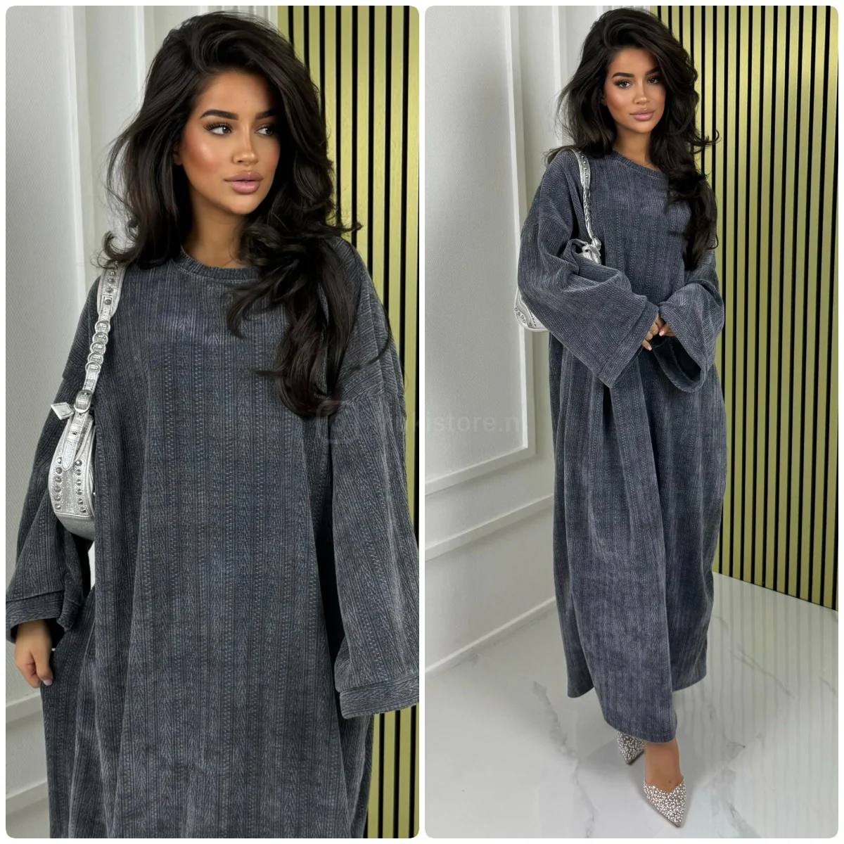 Thick Gloss Design Material Round Neck Maxi - Image 4