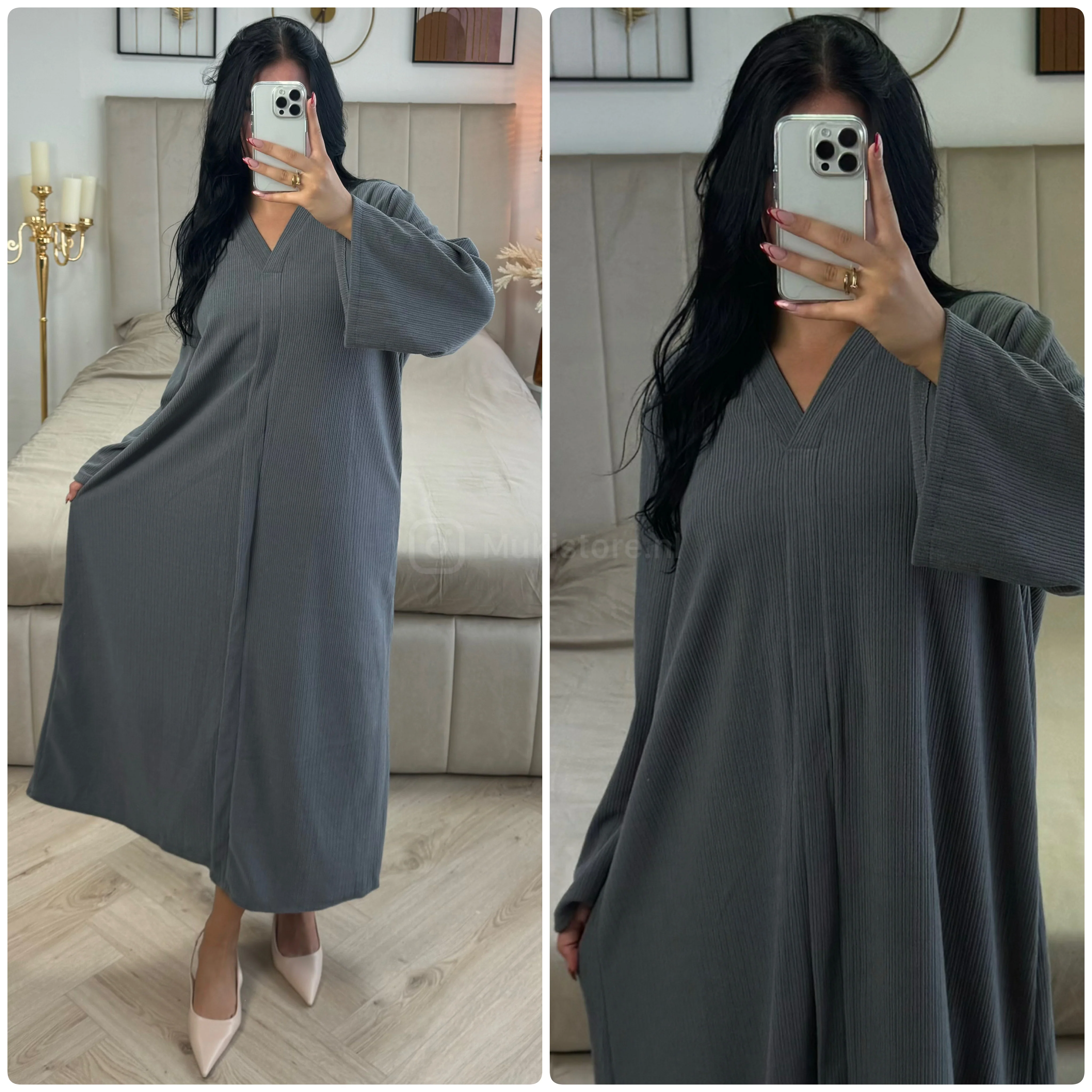 Thick Ribbed Corduroy V Neck Dress - Image 10