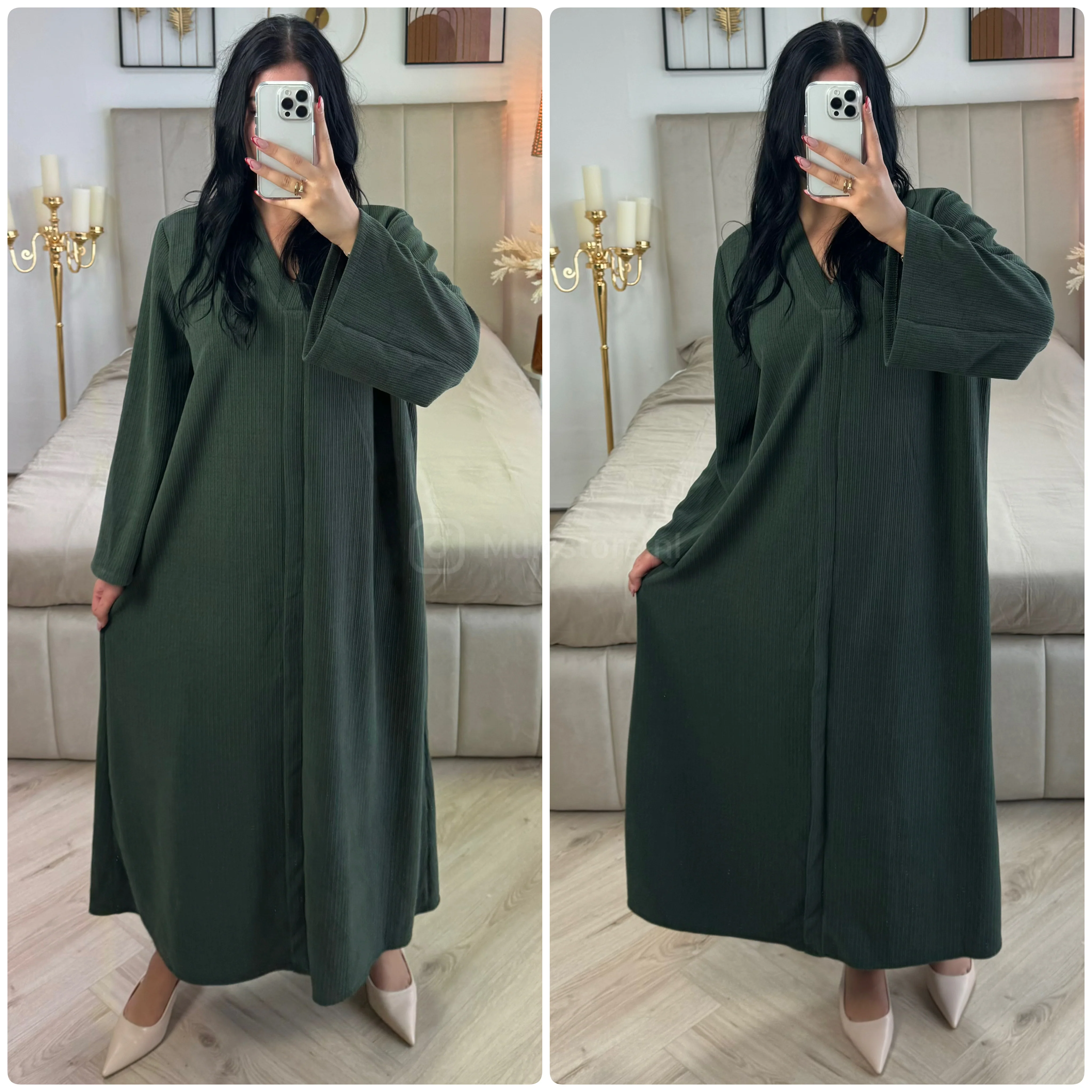Thick Ribbed Corduroy V Neck Dress - Image 11