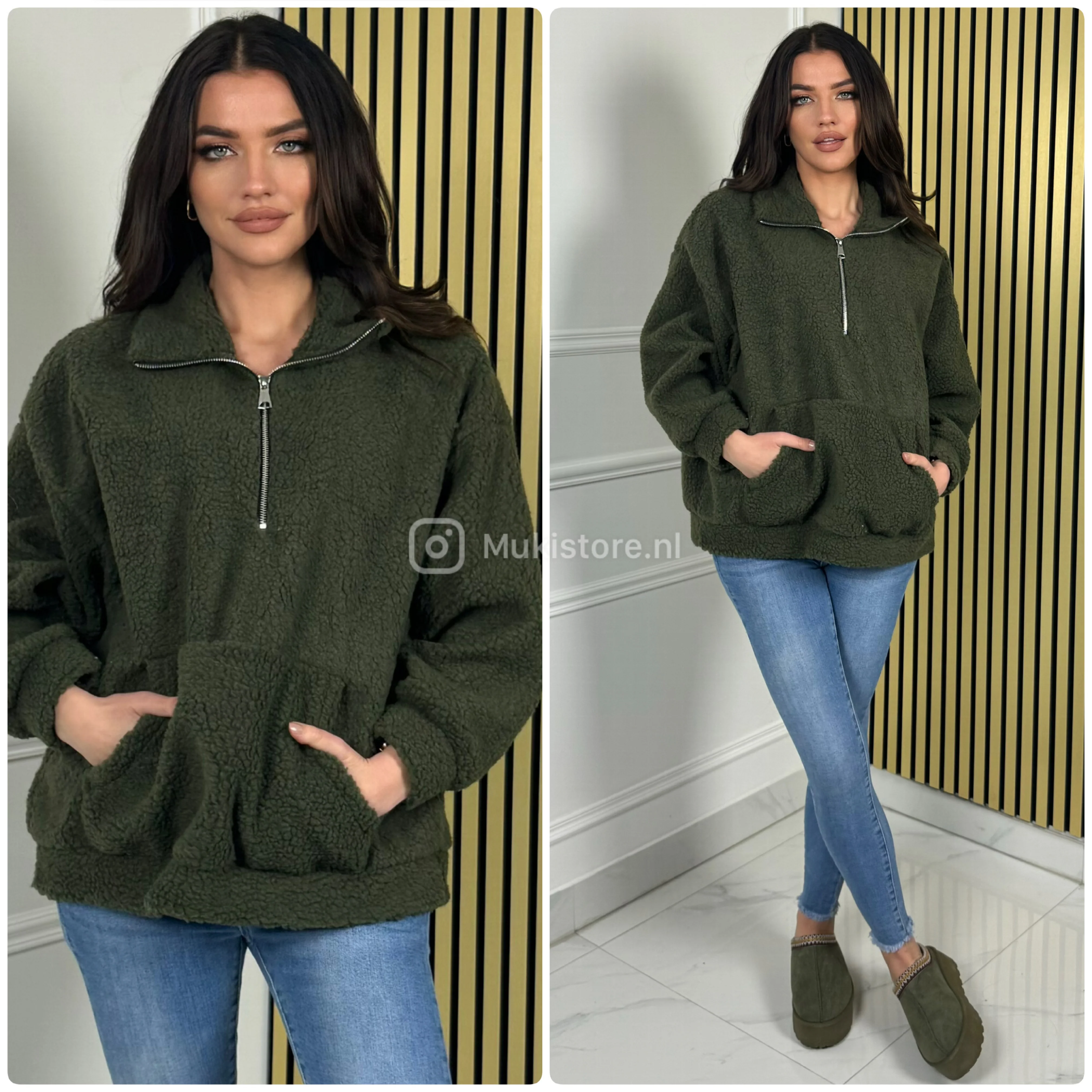 Thick Teddy Zipper Detail Sweater - Image 9
