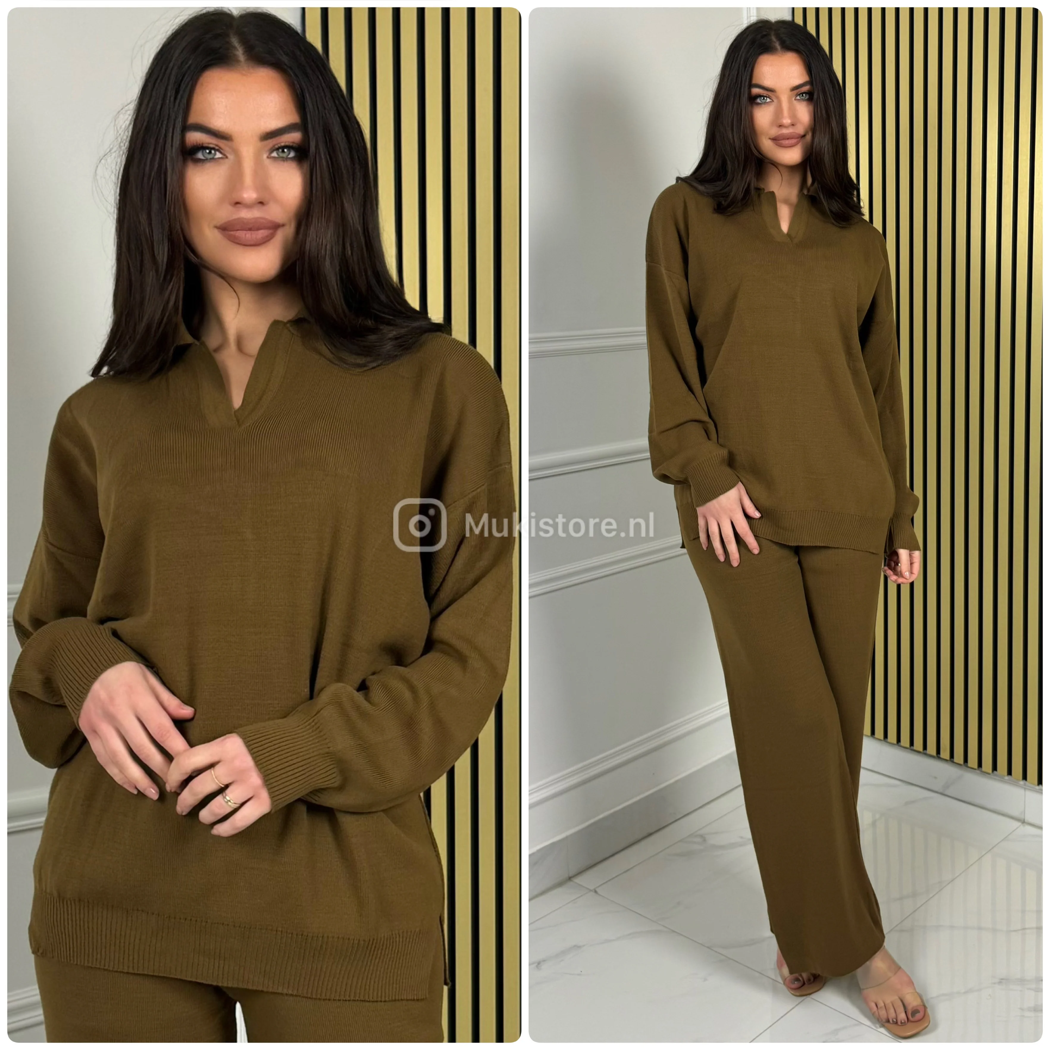 Thick V Neck Collar Wide Leg Set 547 - Image 5