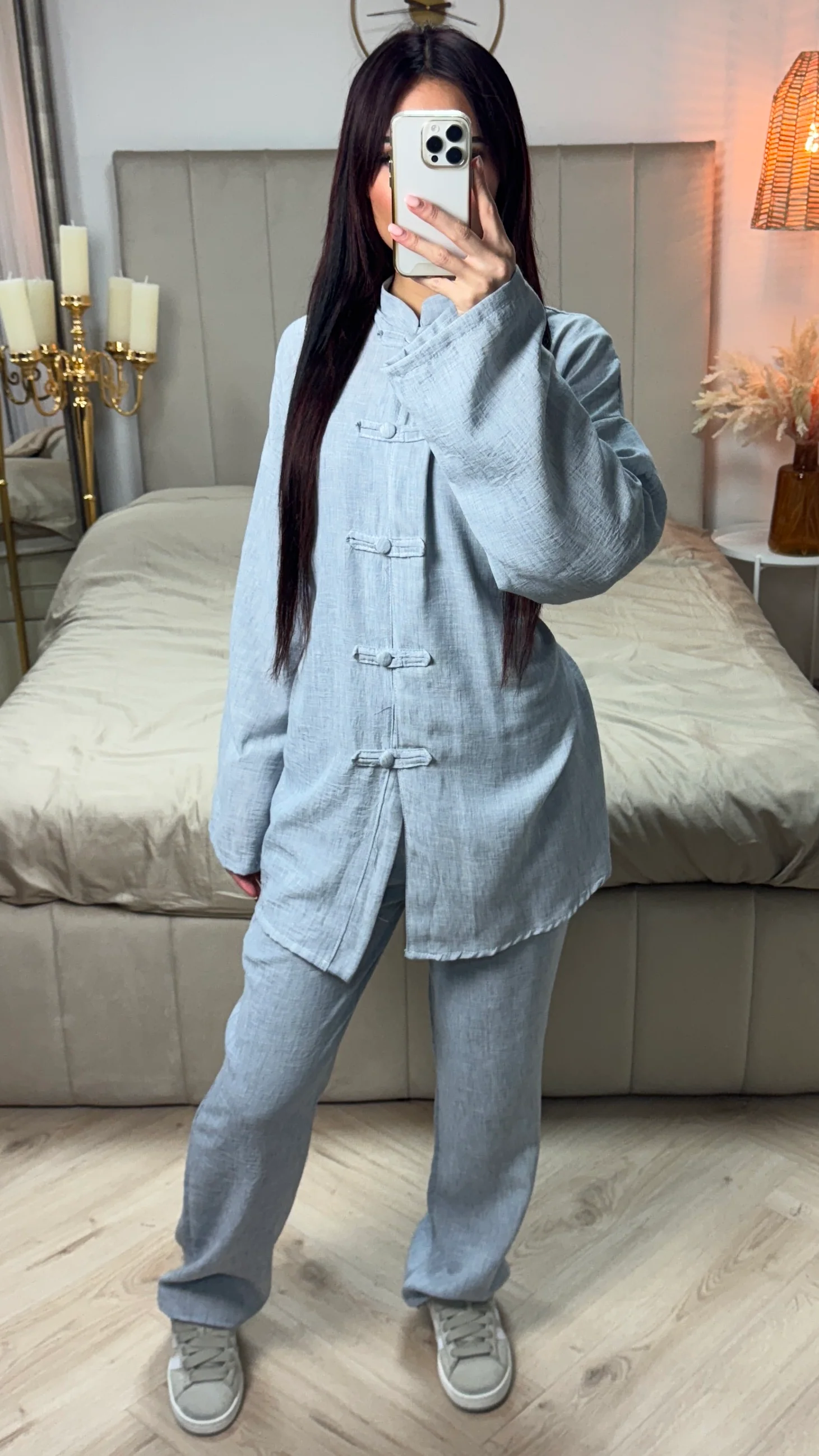 Tie Belt Cardigan Button + Pants Linnenlook Set - Image 16