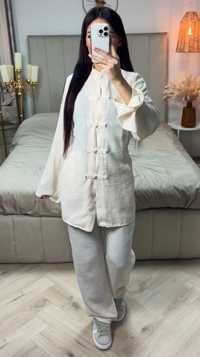 Tie Belt Cardigan Button + Pants Linnenlook Set - Image 5