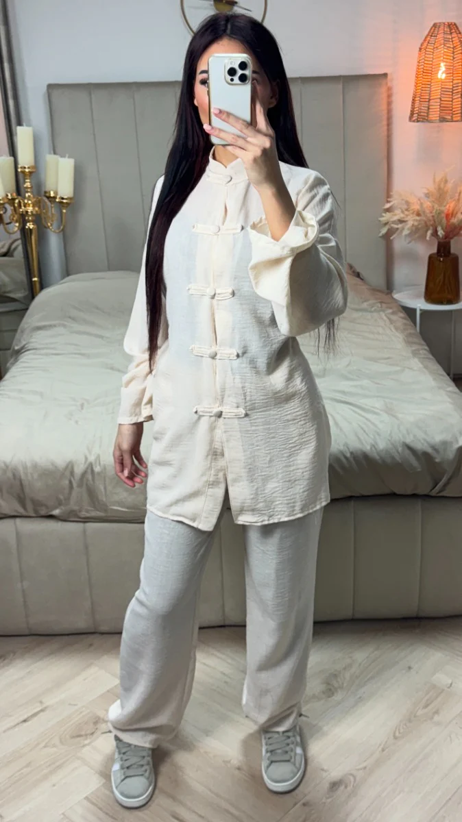 Tie Belt Cardigan Button + Pants Linnenlook Set - Image 6