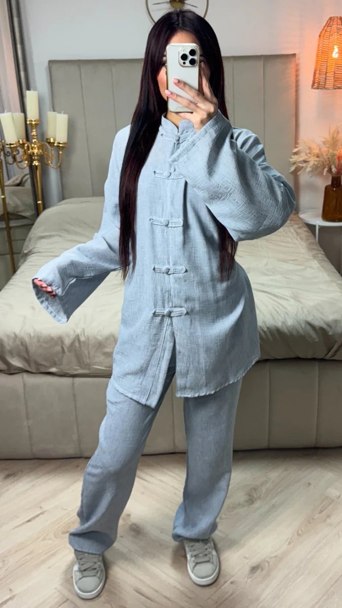 Tie Belt Cardigan Button + Pants Linnenlook Set - Image 7