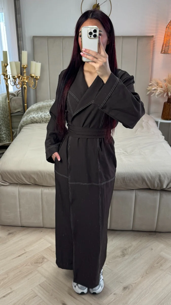 Tie Belt Collar Kimono Pocket Detail - Image 10