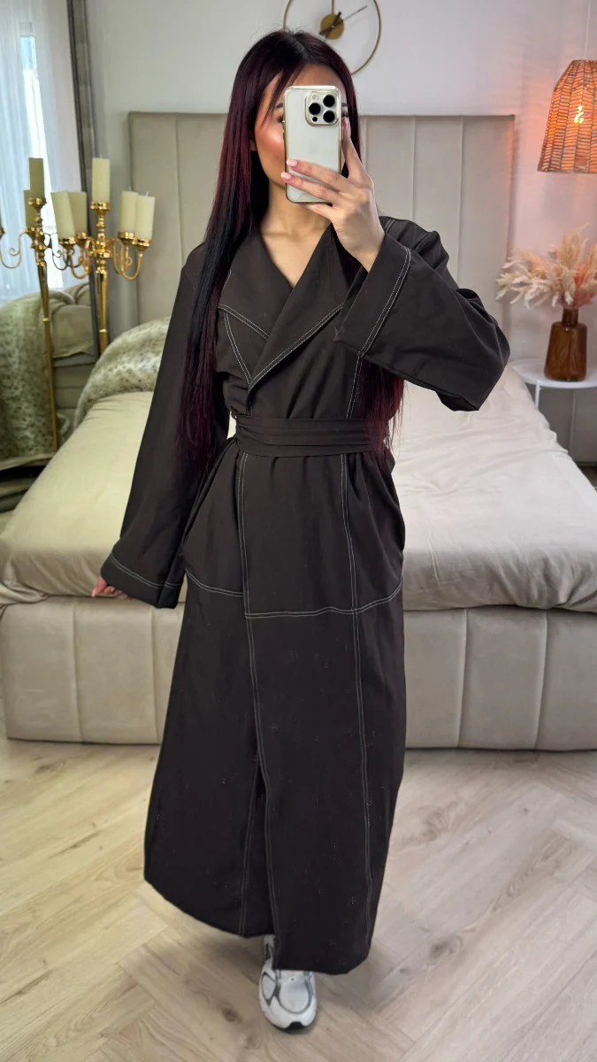 Tie Belt Collar Kimono Pocket Detail - Image 11