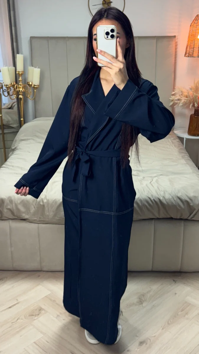 Tie Belt Collar Kimono Pocket Detail - Image 2