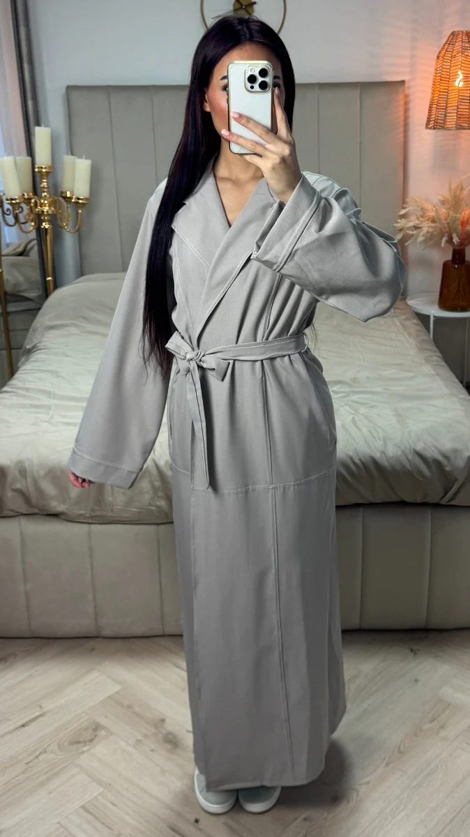 Tie Belt Collar Kimono Pocket Detail - Image 4