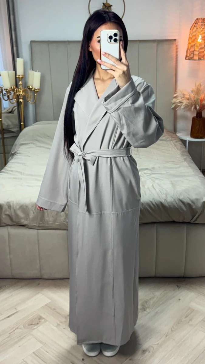 Tie Belt Collar Kimono Pocket Detail - Image 5