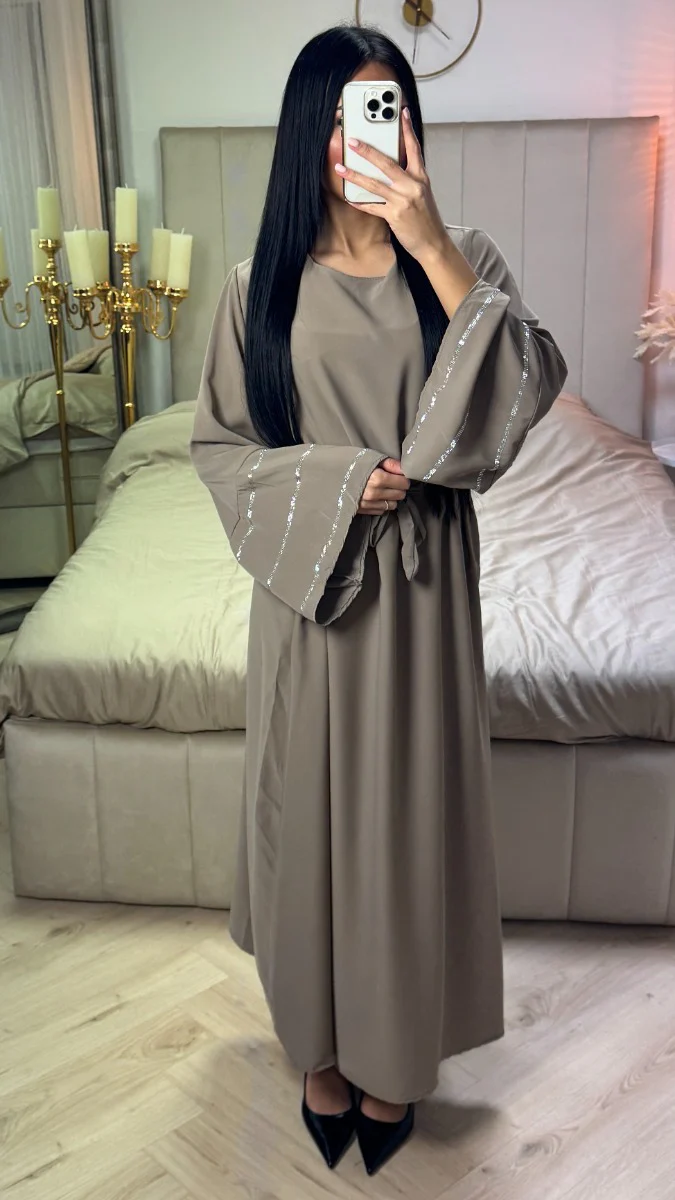 Tie Belt Dress Wide Glitter Detail Sleeves - Image 2