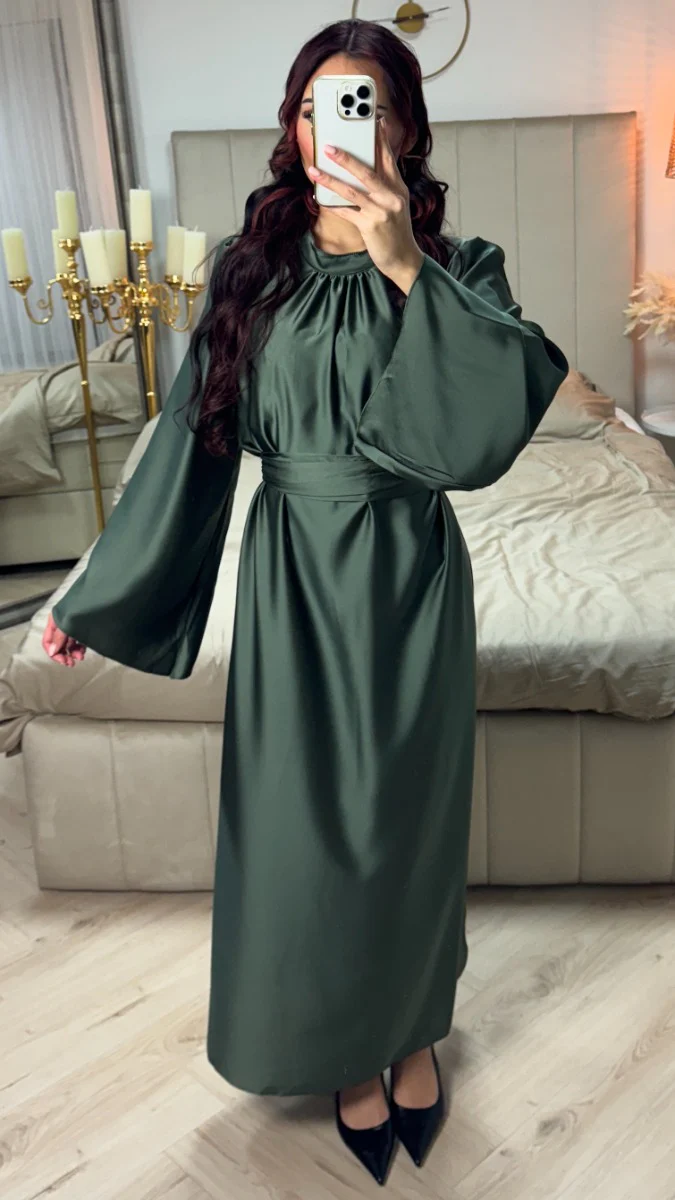 Tie Belt Essential Satin Dress - Image 3
