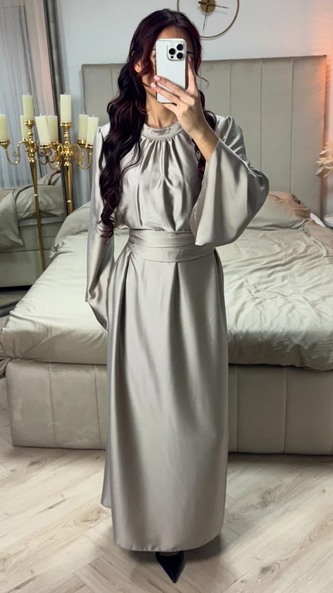 Tie Belt Essential Satin Dress - Image 9