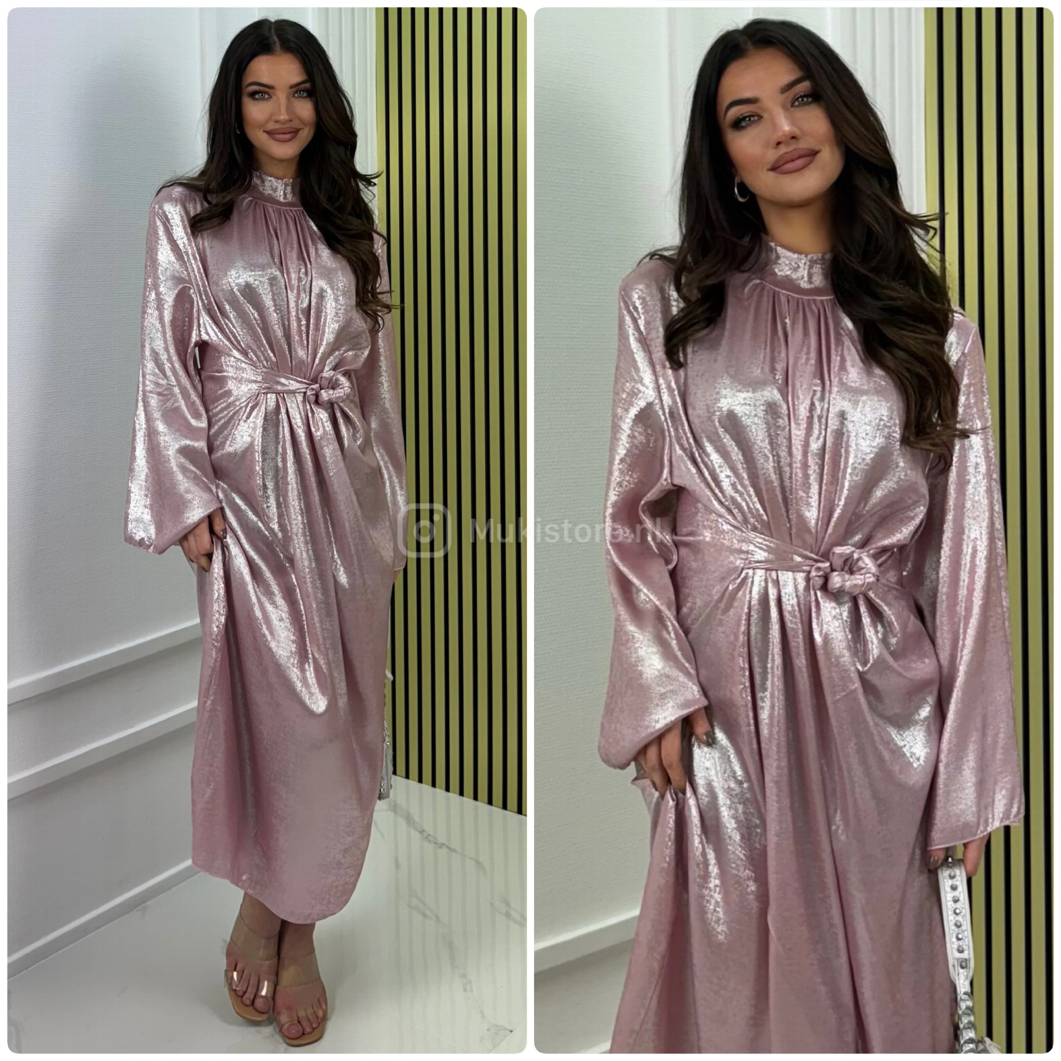 Tie Belt Metallic Dress - Image 18