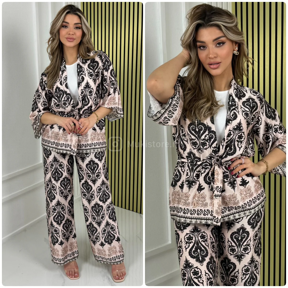 Tie Belt Satin Print 2pcs Set - Image 5