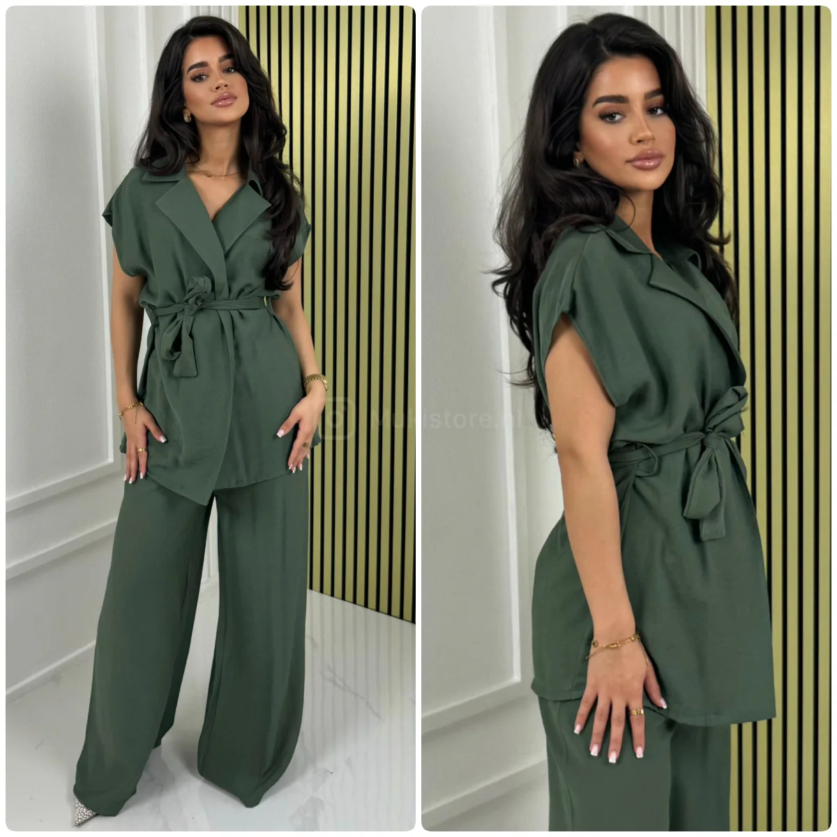 Tie Belt Sleeveless Wrap Basic Wide Leg Set - Image 3