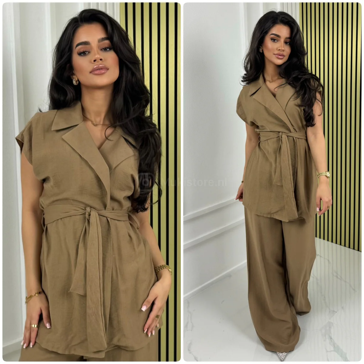 Tie Belt Sleeveless Wrap Basic Wide Leg Set - Image 4