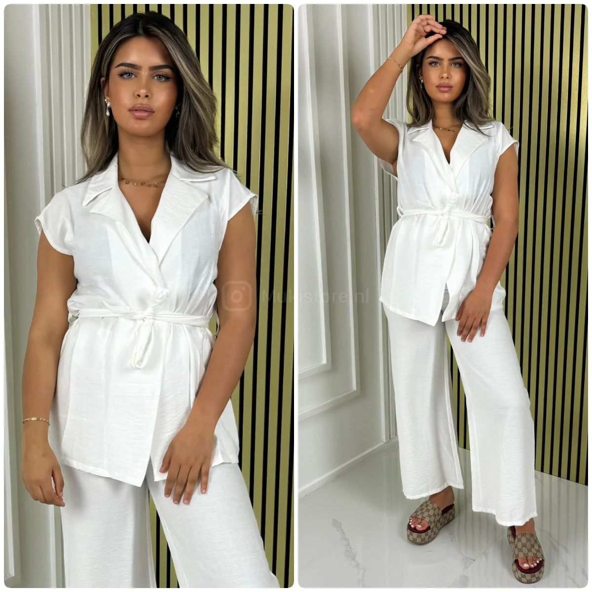 Tie Belt Sleeveless Wrap Basic Wide Leg Set - Image 7