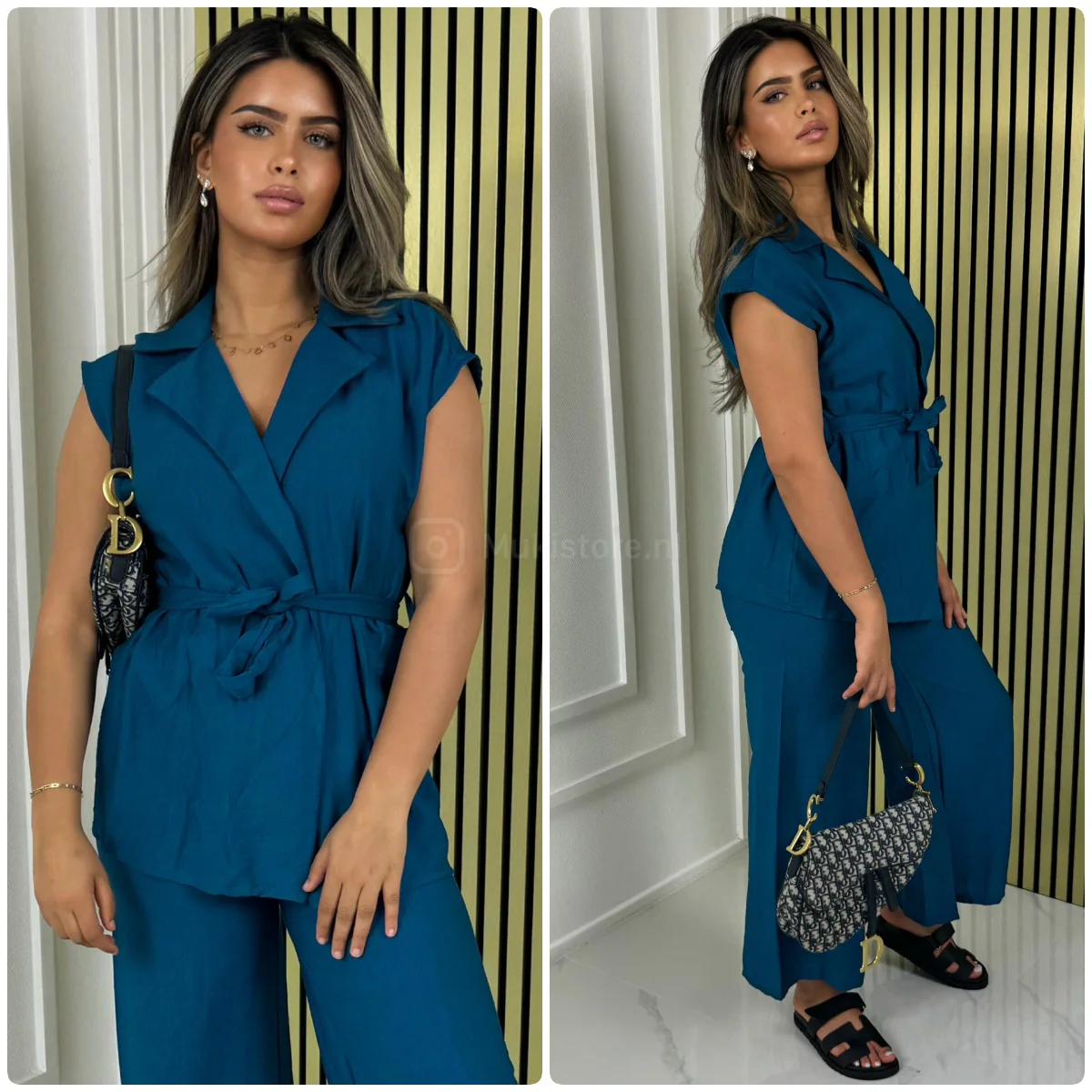 Tie Belt Sleeveless Wrap Basic Wide Leg Set - Image 9