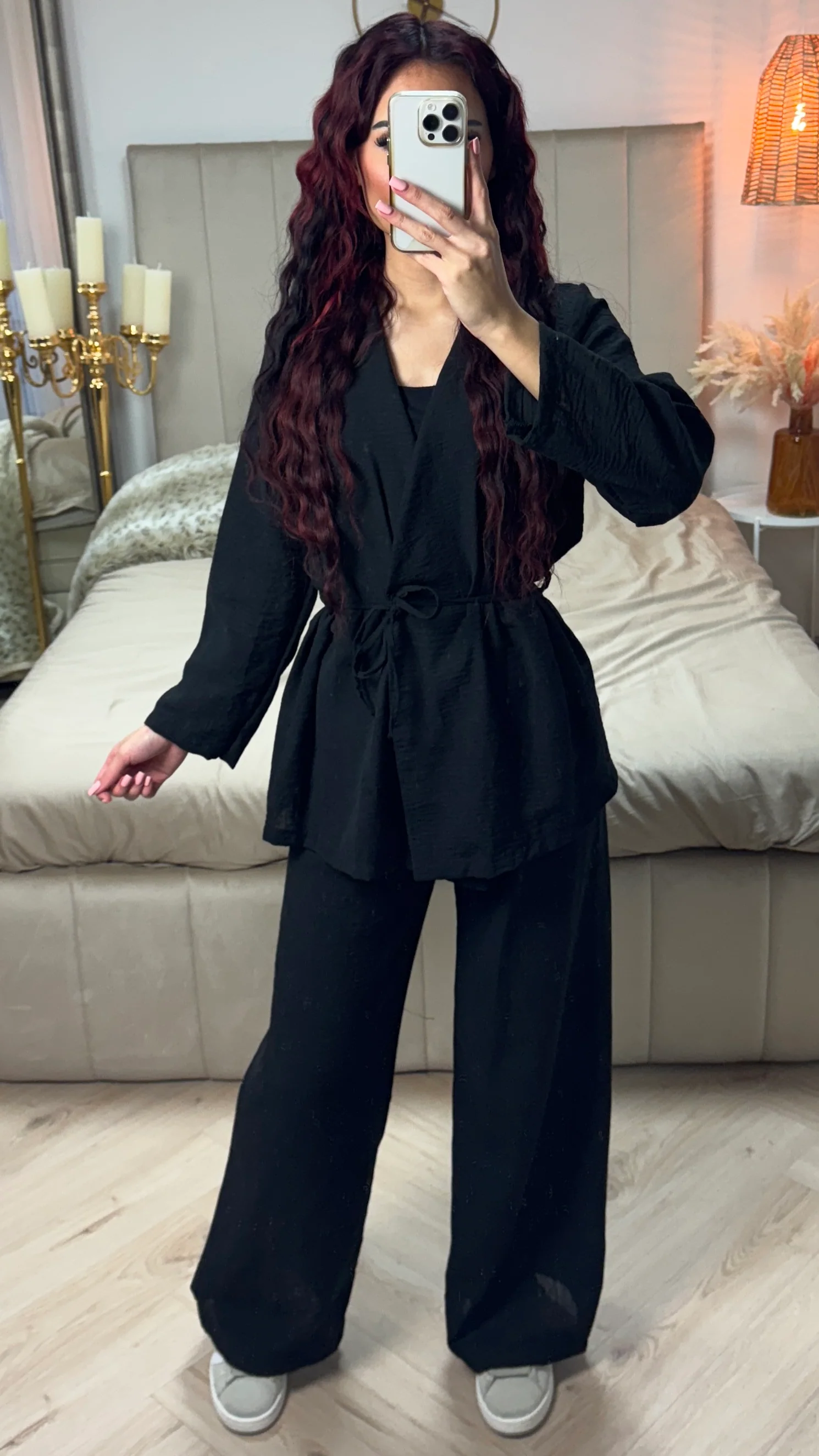 Tie Belt V Neck Linnenlook Set - Image 2