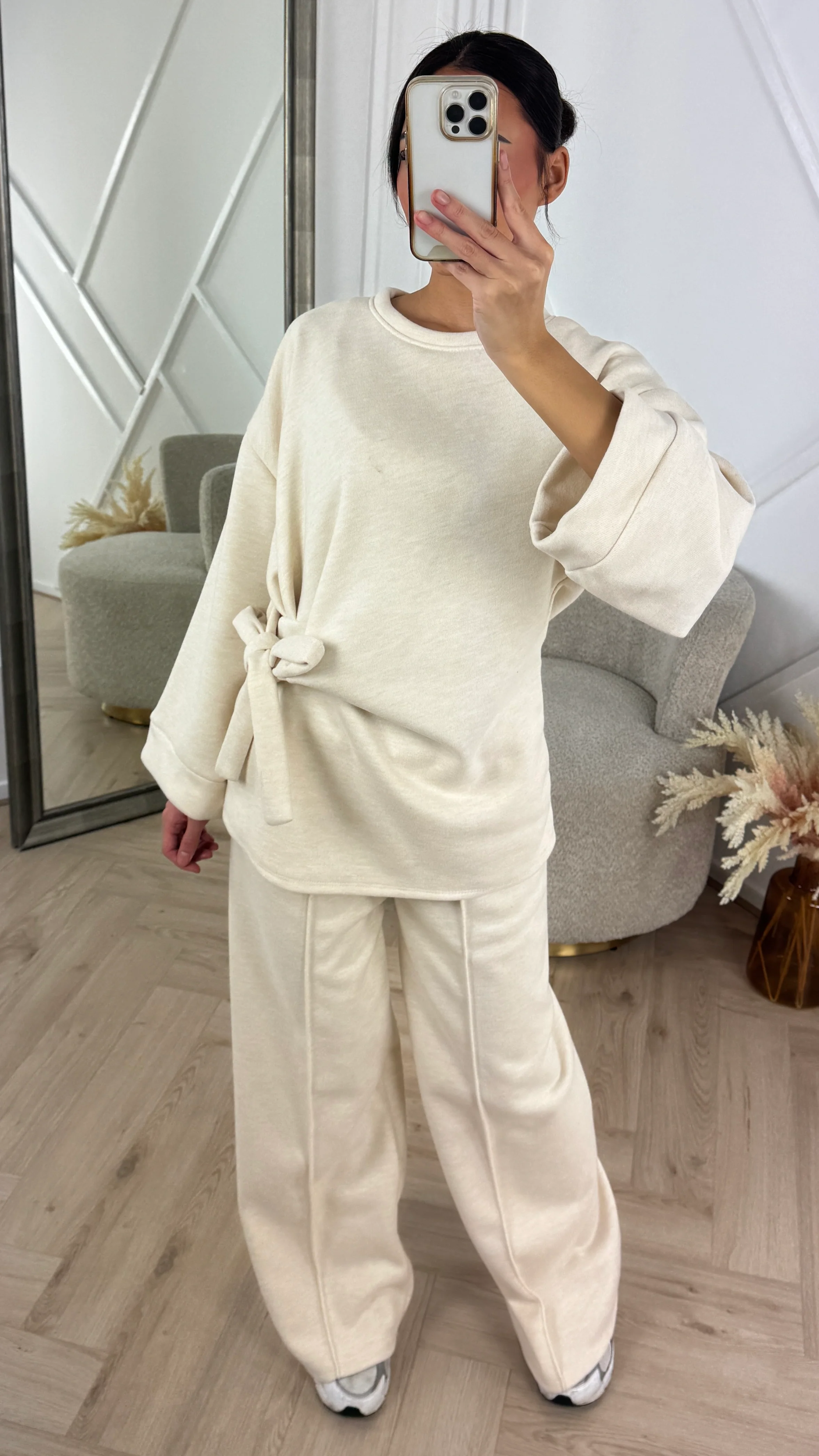 Two-Piece Fleece Soft Sweater Set met Strikdetail - Image 2