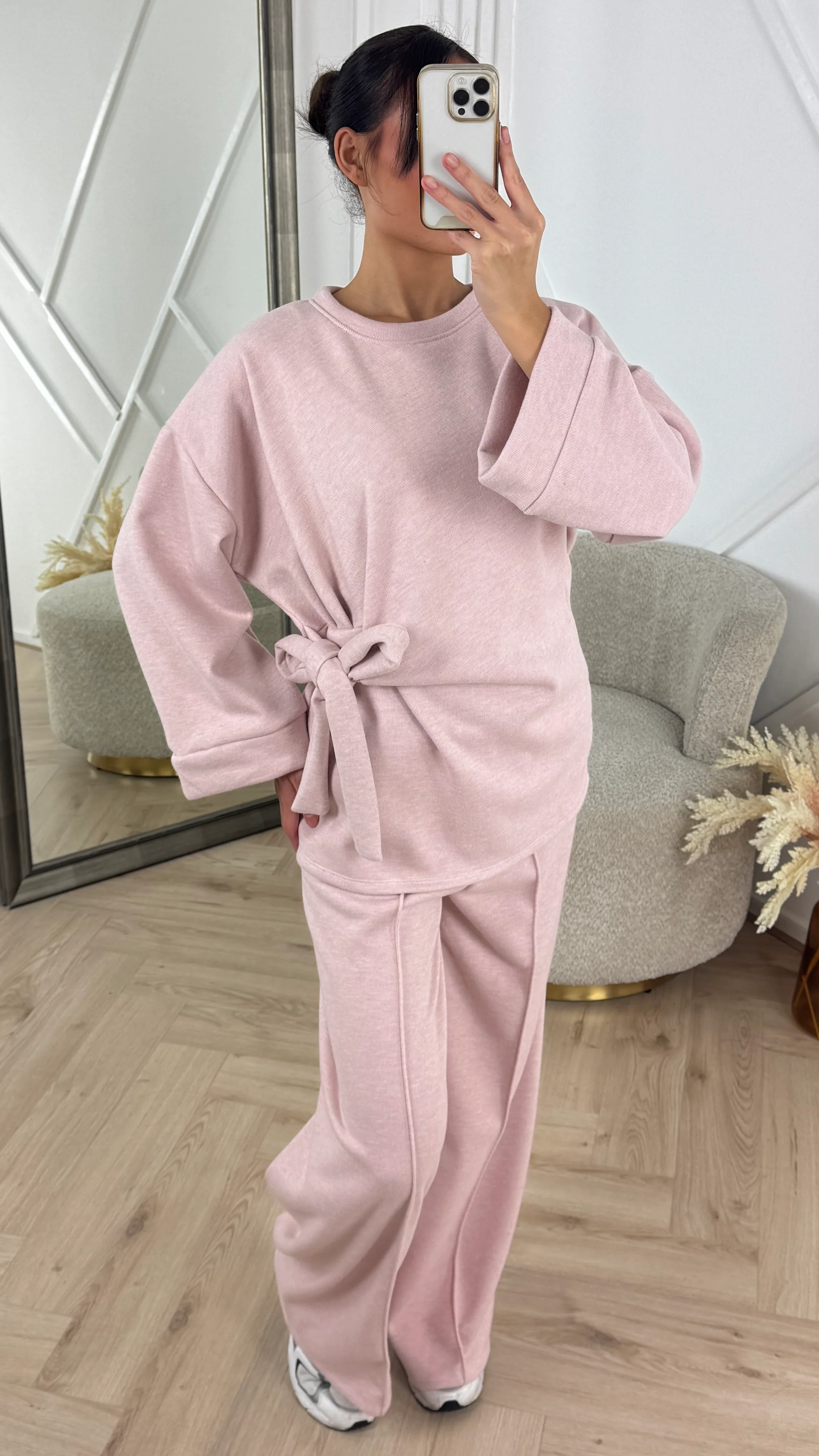 Two-Piece Fleece Soft Sweater Set met Strikdetail - Image 3