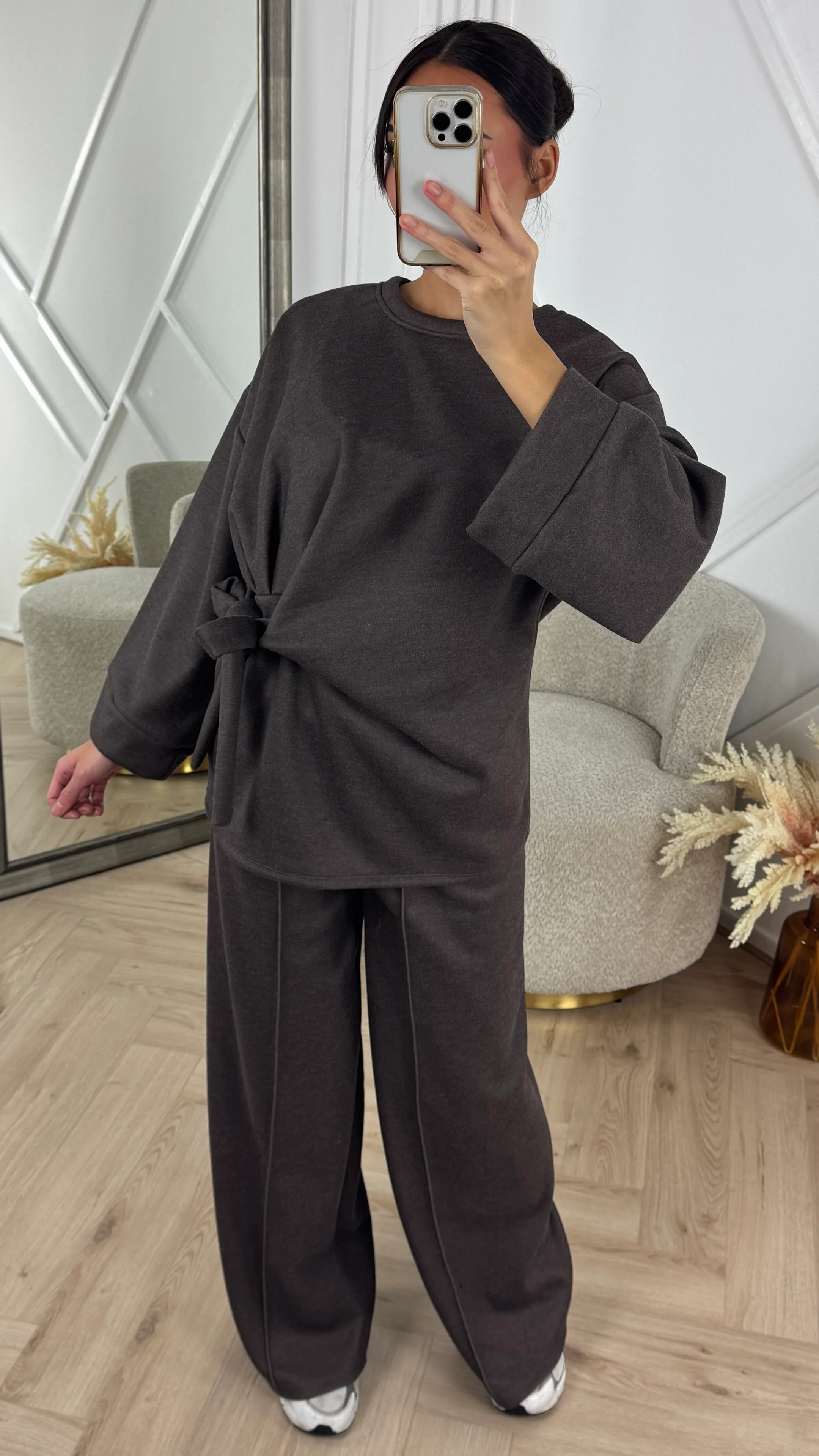 Two-Piece Fleece Soft Sweater Set met Strikdetail - Image 4