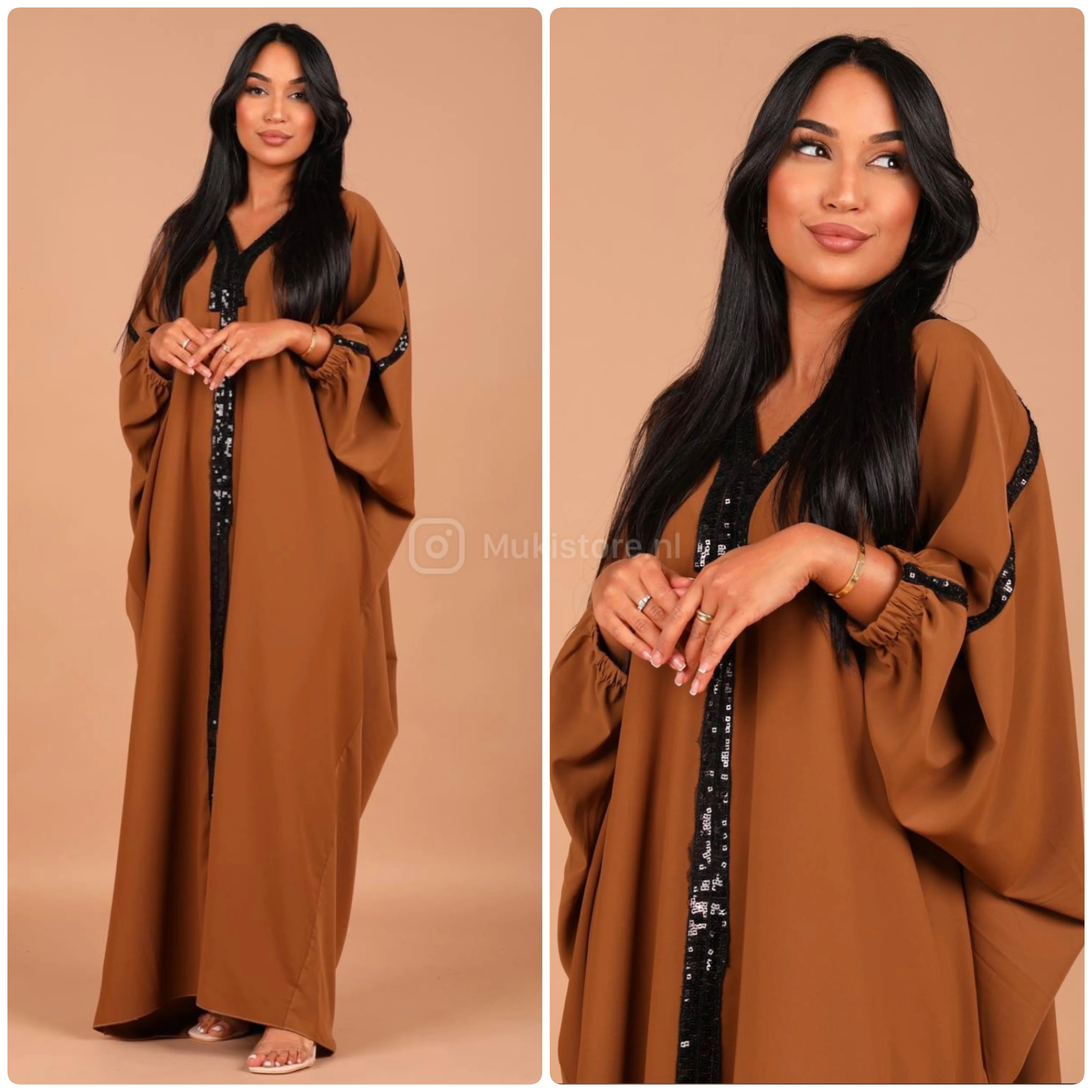 V Neck Abaya Mid Line Sequin - Image 8
