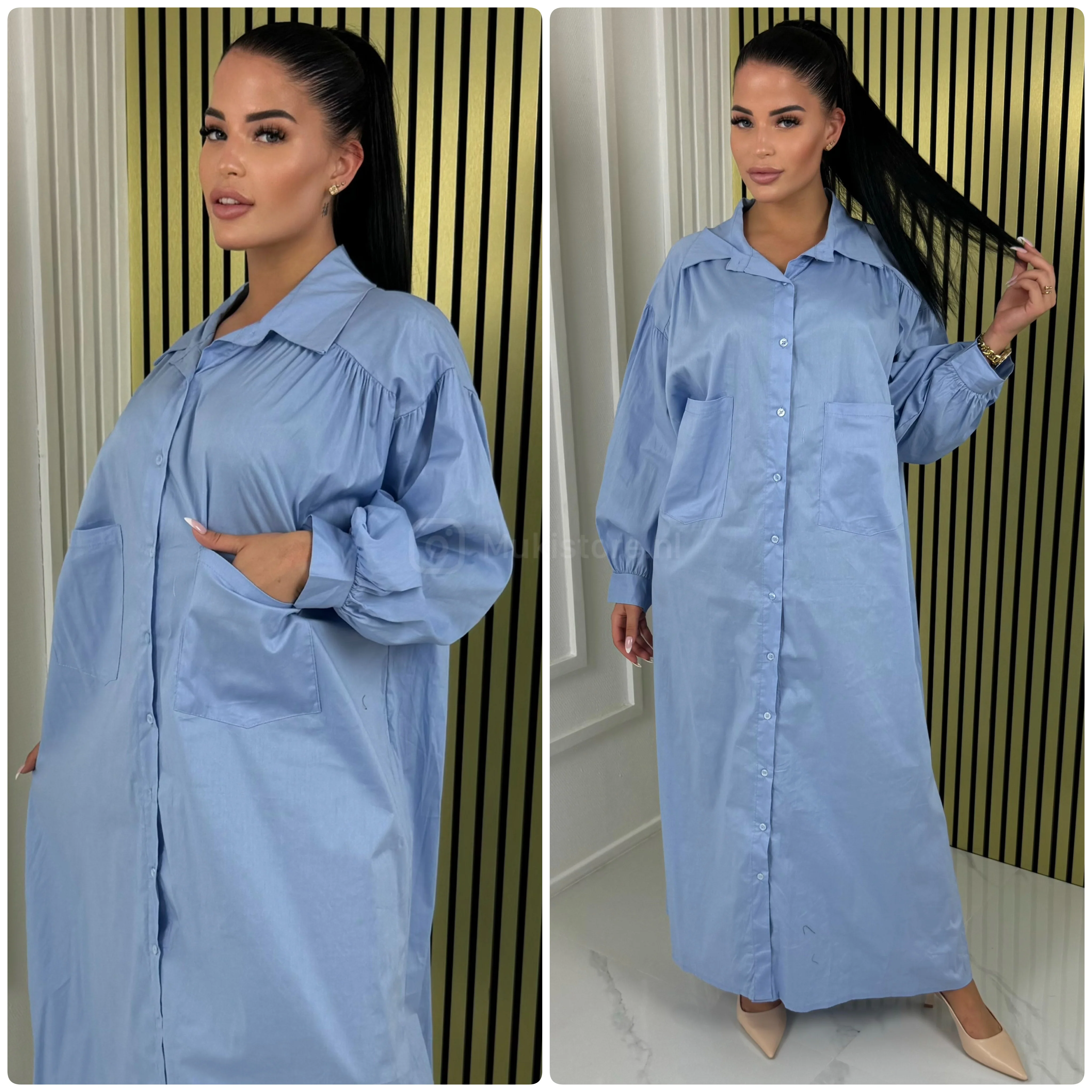 V Neck Blouse Maxi Double Pocket Detail - Image 11