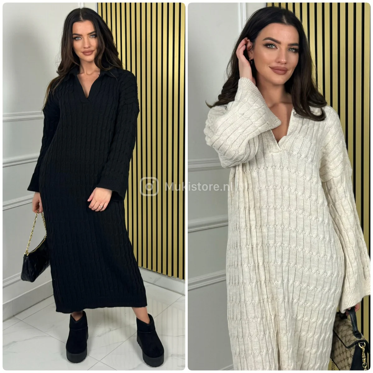V Neck Collar Fully Cable Oversized Maxi Dress 23525 - Image 7