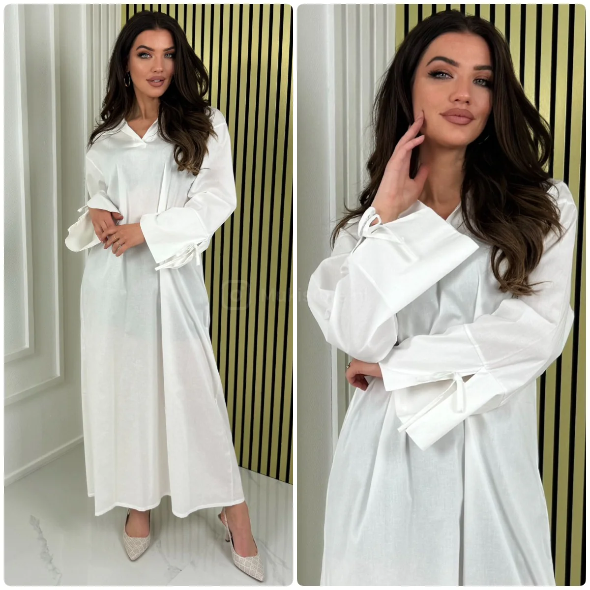 V Neck Collar Oversized Maxi Slit Tie Sleeve Detail - Image 14