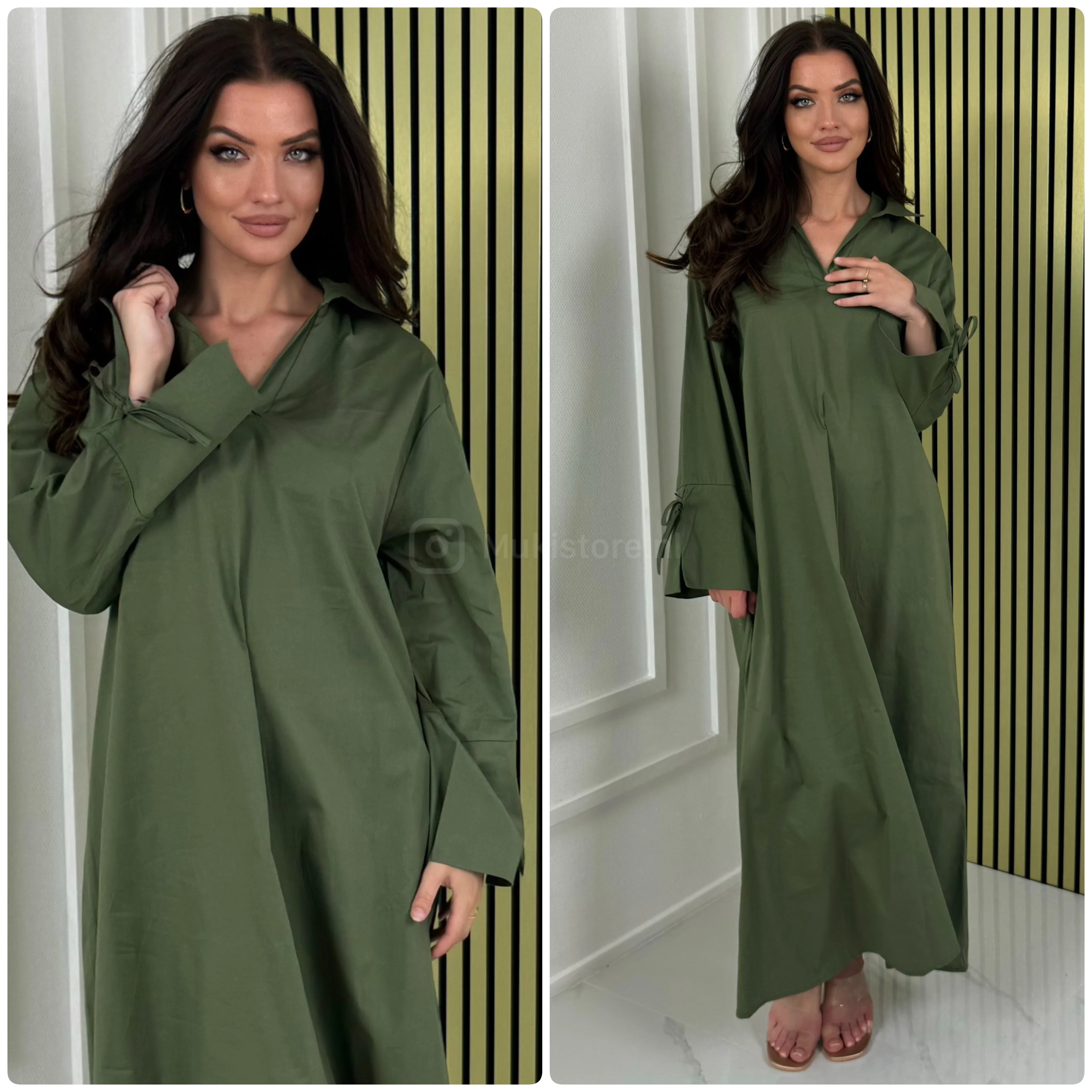 V Neck Collar Oversized Maxi Slit Tie Sleeve Detail - Image 21